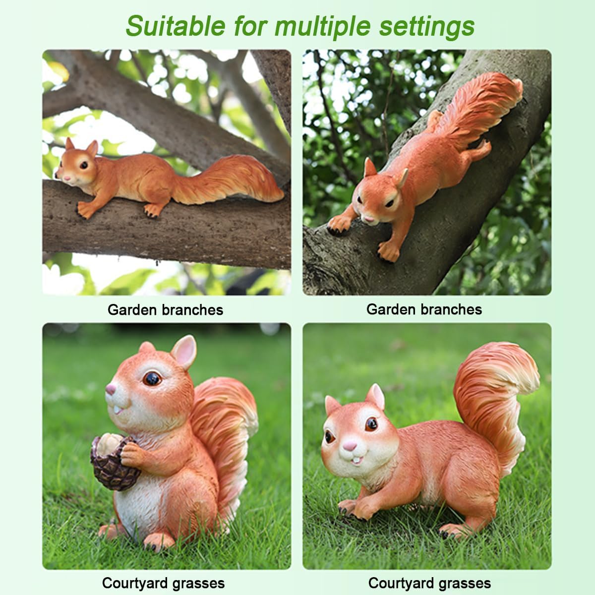 Squirrel Garden Statue Outdoor Decor, 13.8''(L)Resin Squirrel Figurine | Resin Squirrels Sculpture Decoration for Yard