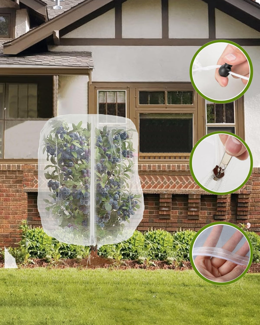4 Pack Fruit Tree Netting with Zipper & Drawstring, 3.9 x 5.9 Ft Reusable Blueberry Bush Netting Cover, Durable Bird