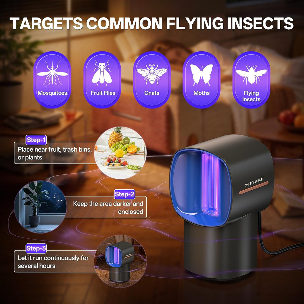 Fruit Fly Traps for Indoors, Gnat and Insects Catcher for House with UV Light, Heat Lure, Fan Suction, Ideal for