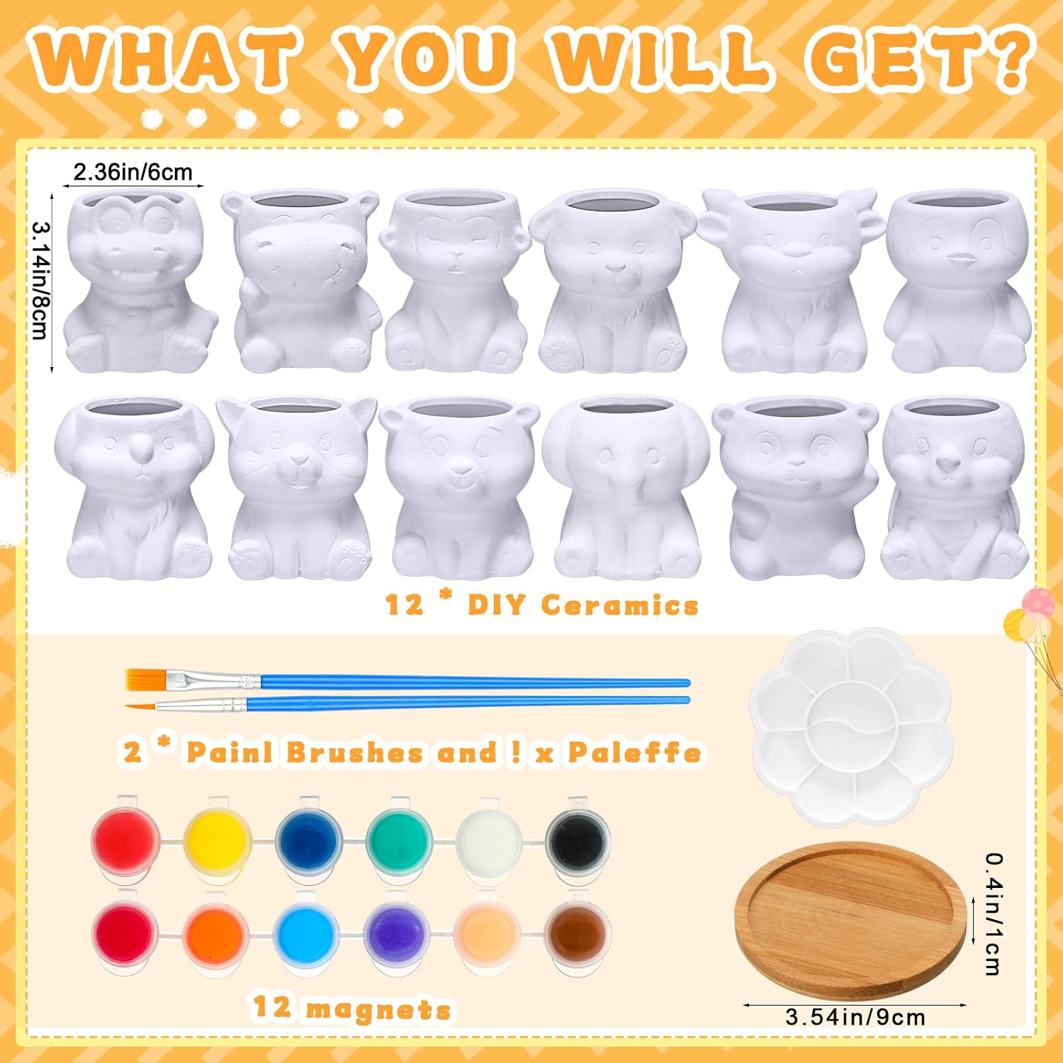 Hushee 12 Sets Ceramic Succulent Pots to Paint with Drainage | Paintable Succulent Plant Pots, 12 Styles, Small DIY