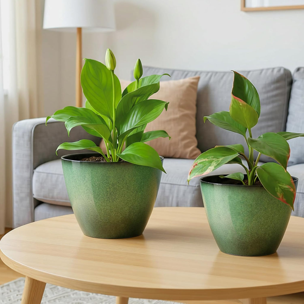 Vanslogreen 8 inch Flower Pots for Indoor Plants, 4 Pack Plastic Plant Pots for Plants with Drainage Holes, Indoor