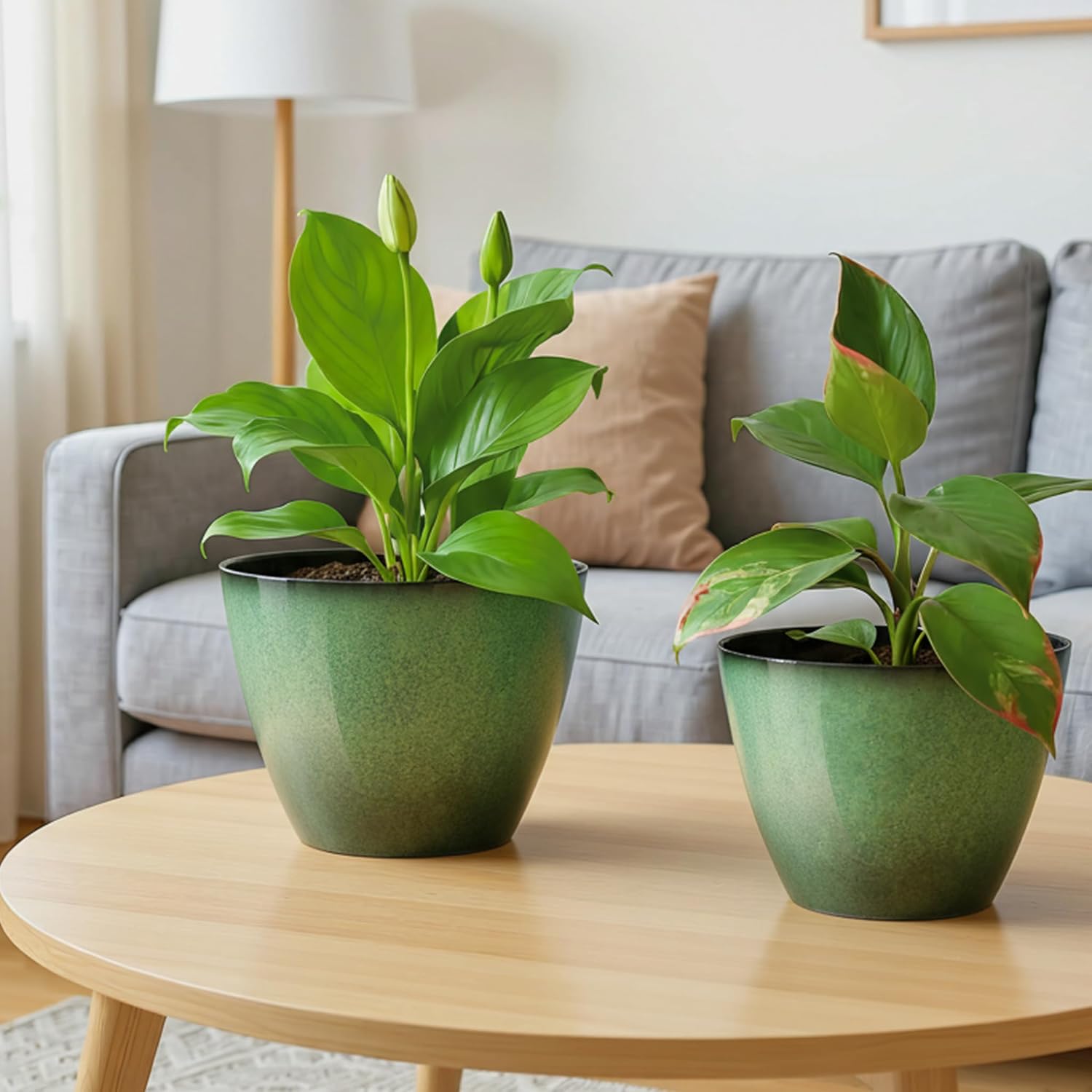 Vanslogreen 8 inch Flower Pots for Indoor Plants, 4 Pack Plastic Plant Pots for Plants with Drainage Holes, Indoor