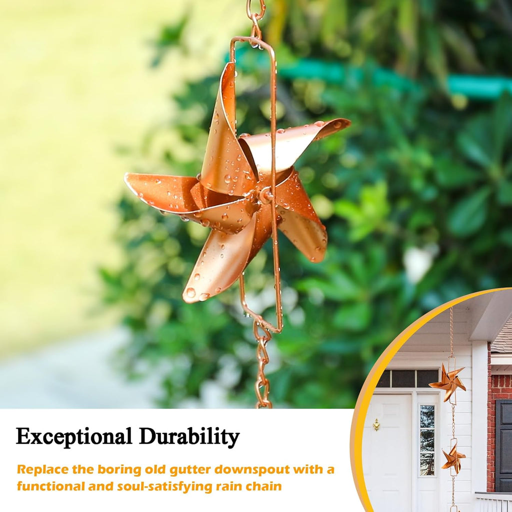taman 6 FT Rain Chain for Gutters, Adjustable Windmill Rain Catcher Chain | Metal Rain Chain with 6 Cups, Durable