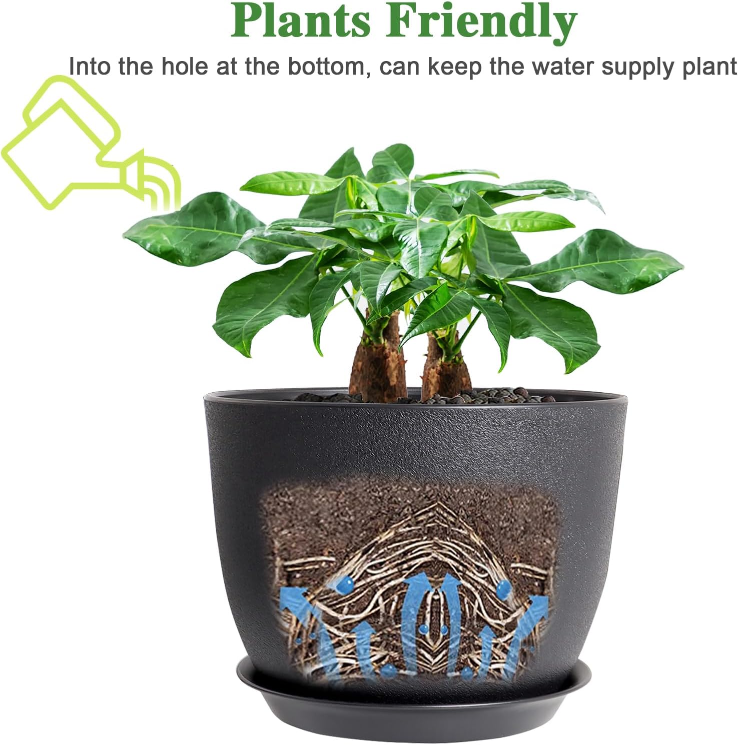 UOUZ 12inch Large Plant Pot, Modern Plastic Planter with High Driange Holes and Saucer for Indoor Outdoor Garden Plants