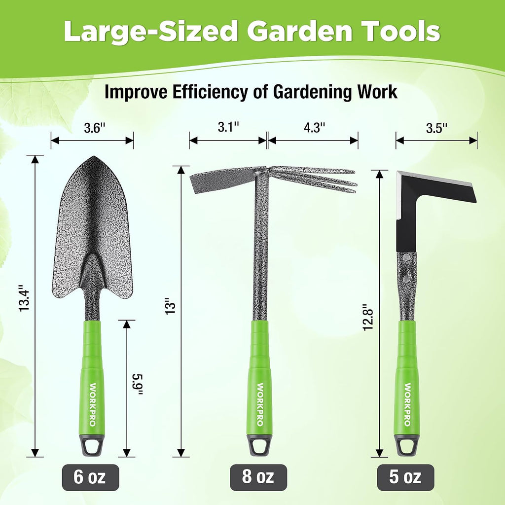 WORKPRO 6-Piece Garden Tool Set | Heavy Duty Gardening Hand Tools with Soft Rubber Handle, Including Trowel, Rakes