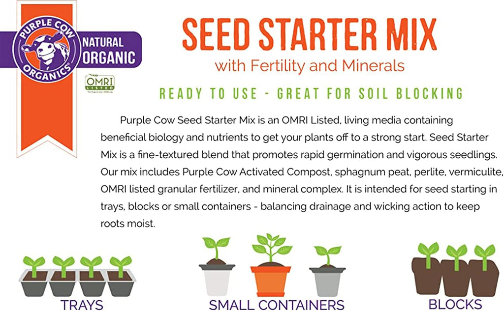 Purple Cow Organics Seed Starter 12 Quart Bag, All Natural and Organic, Fast Seedling Germination, Grows Strong Roots