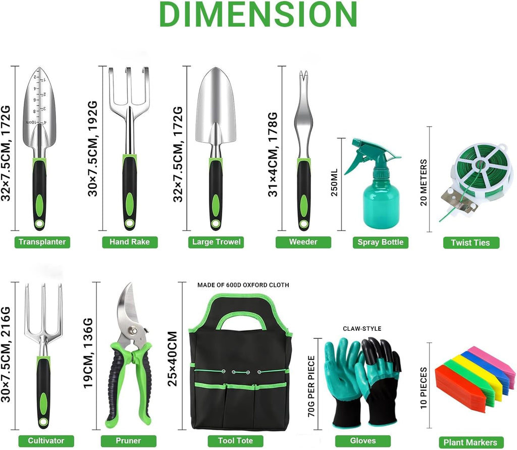 11-Piece Garden Tools Set – Heavy Duty Aluminum Alloy Hand Tools with Ergonomic Non-Slip Handles, Rust Resistant –