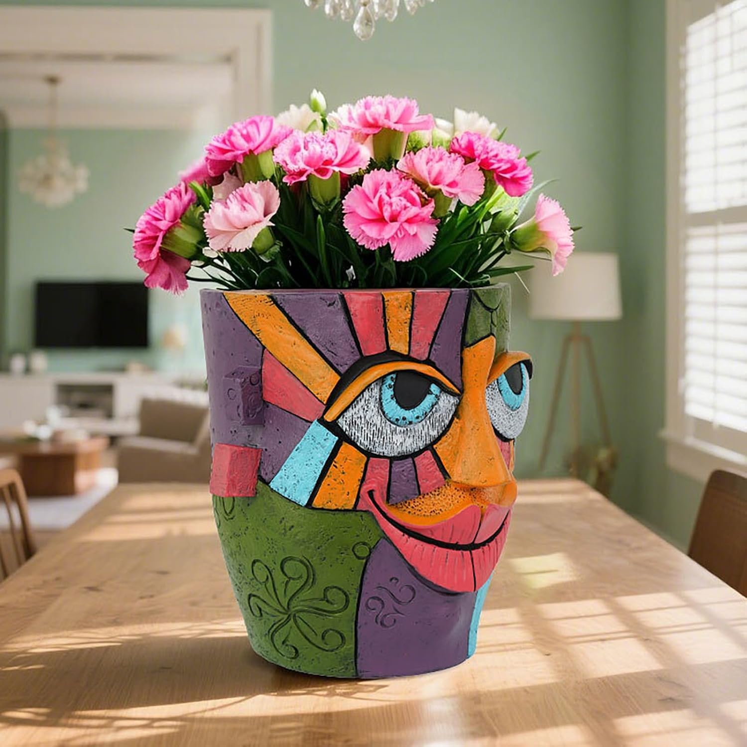Colorful Abstract Resin Face Flower Pots, Picasso Brutalist Style Head Face Planters, Artistic Unique Pots for Plants