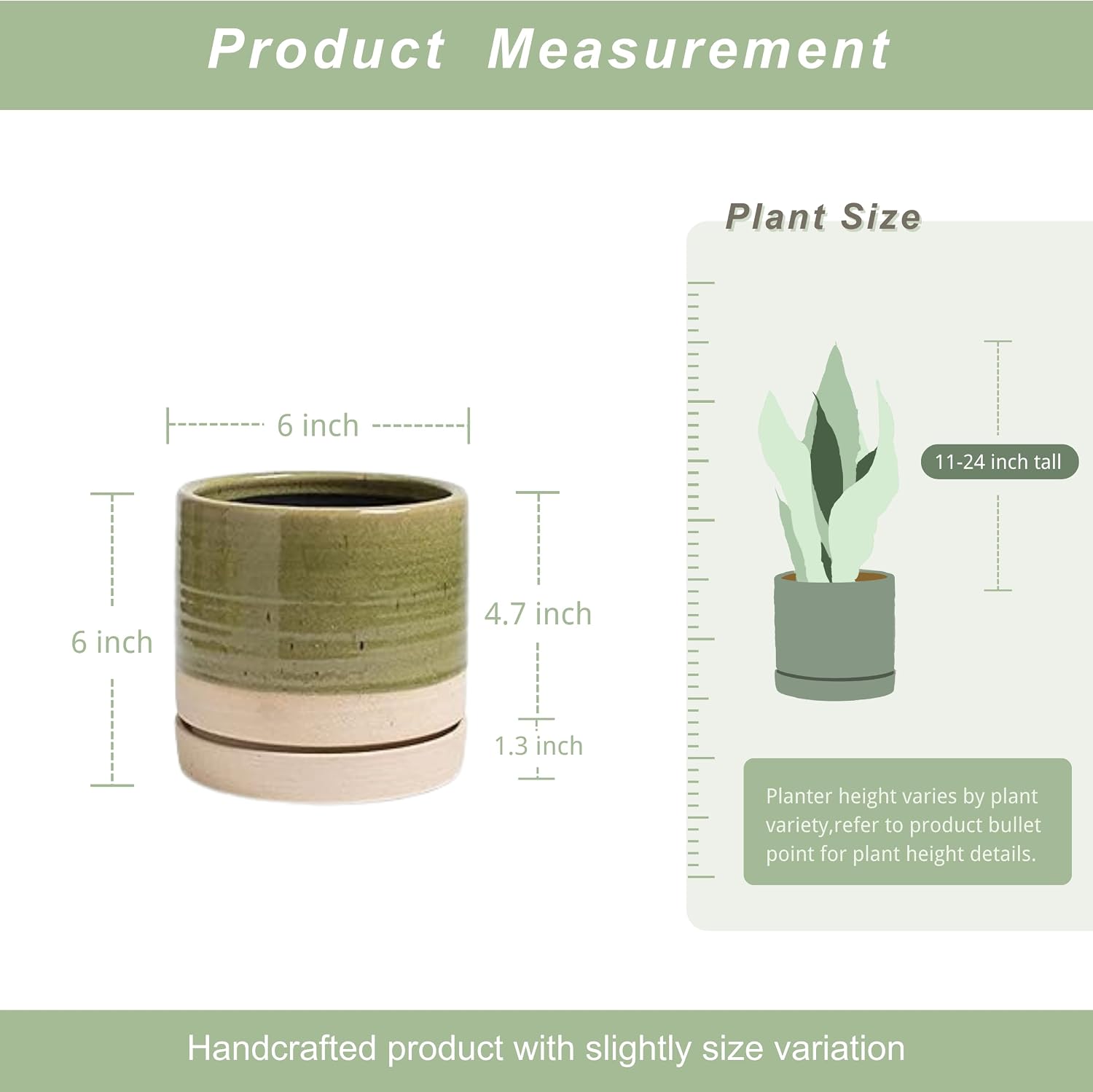HERDUK 6 Inch Plant Pots, Ceramic Planter Pot with Drainage Hole & Saucer, Indoor/Outdoor Cylinder Round Planter Pot