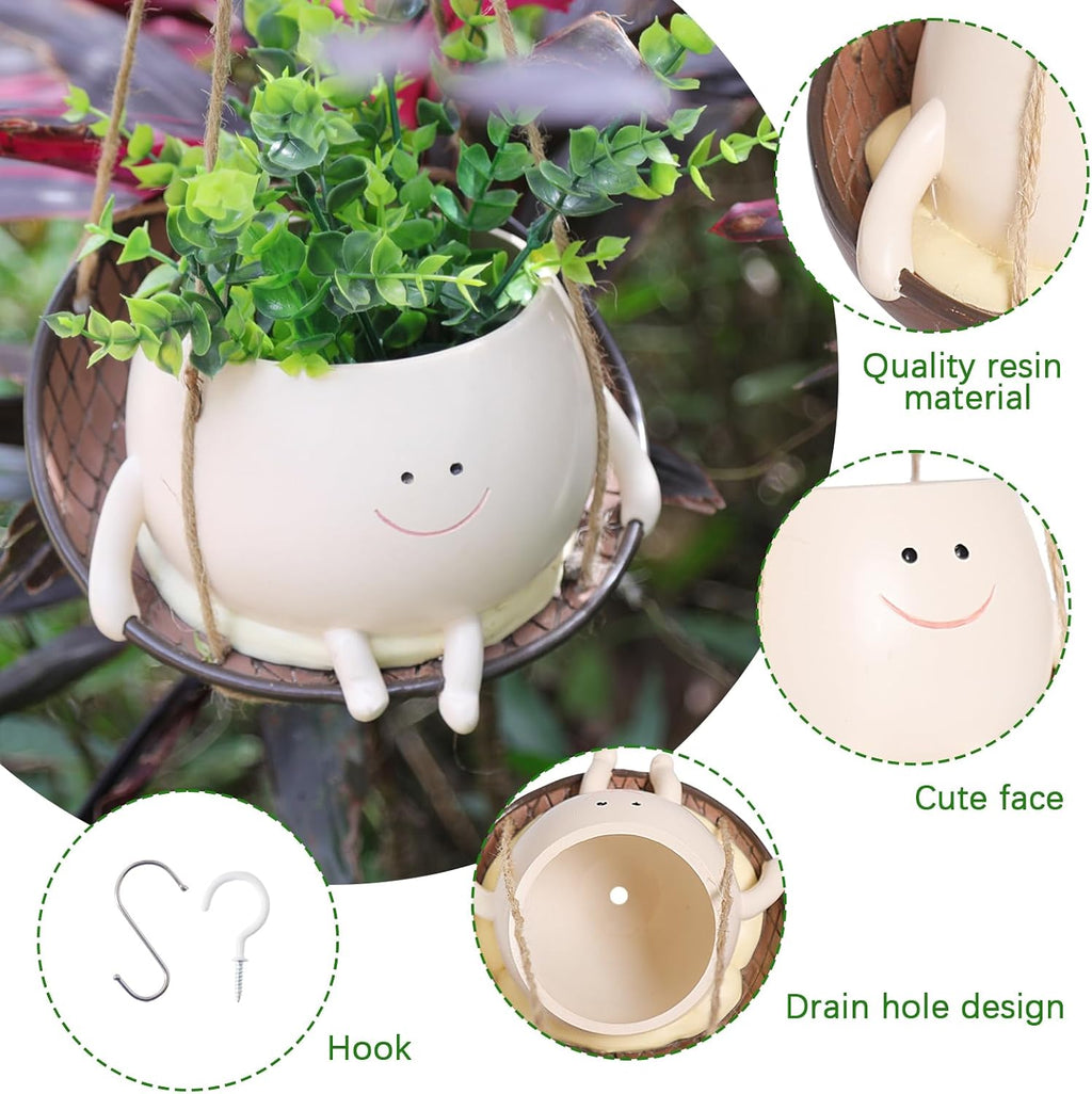 Smiley Face Hanging Planter Pots Cute Plant Pot for Plants, Funny Swinging Planters Succulents Live Planters Gift Idea
