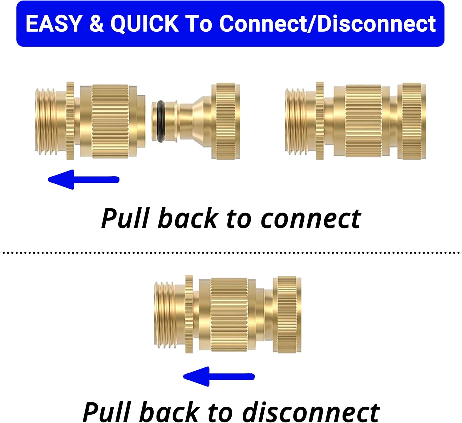 Heavy Duty Solid Brass Garden Hose Quick Connect Fittings, 6 Pack 3/4" With 20 Extra Washers, Male and Female Connectors