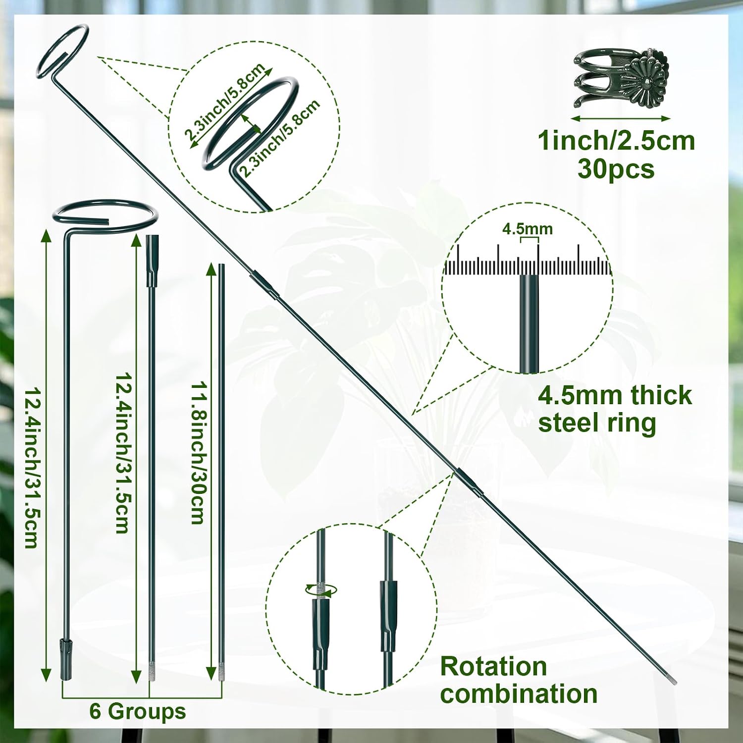 Mwellewm 6 Sets Plant Stakes 12/25/36 Inch Adjustable Plant Support Stakes Tall for Indoor Outdoor Plant Holder Stick