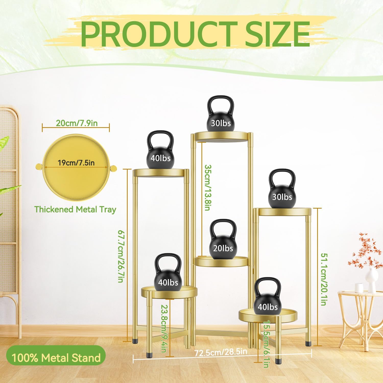 iDavosic.ly Plant Stand Indoor Outdoor, 6 Tier Metal Corner Shelf, Gold | Tiered Flower Display Holder, Folding Multi
