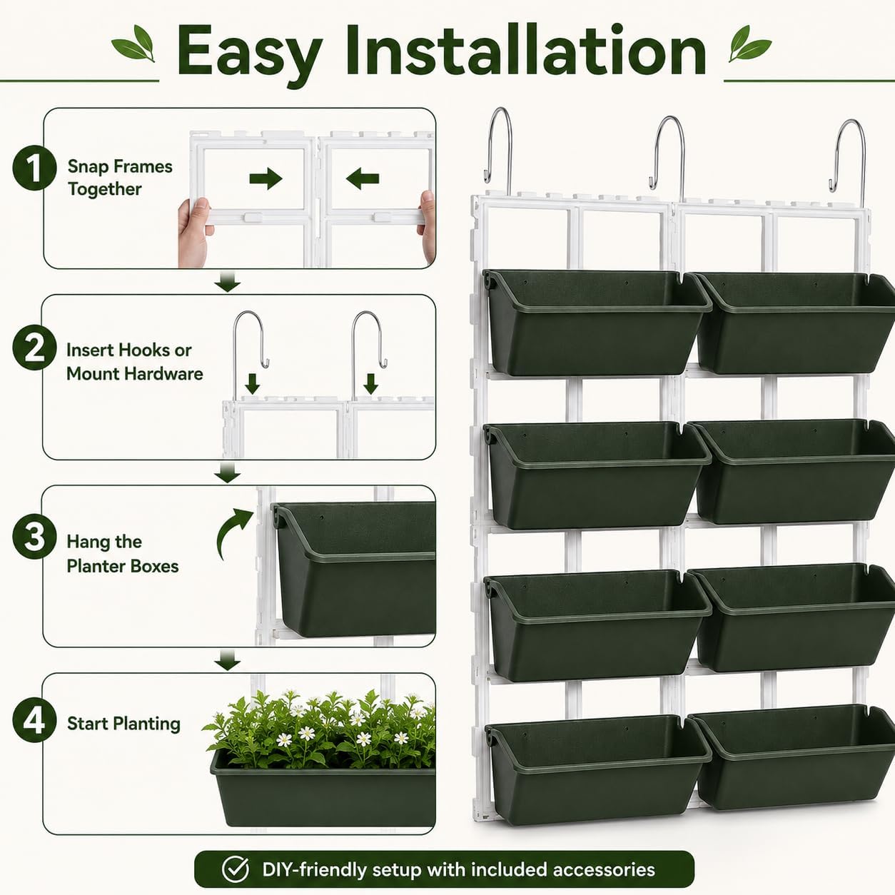 Vertical Garden Wall Planter, 4-Tier Stackable Wall Planter with 8 Pockets | for Indoor Outdoor Vegetables, Flowers