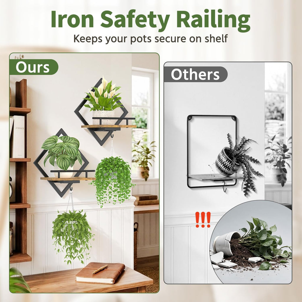 LASZOLA Plant Picture Frame Holder Shelf Wall Window Indoor, 2 Pcs Brown | Modern Floating Flower Hanger Wall Mounted