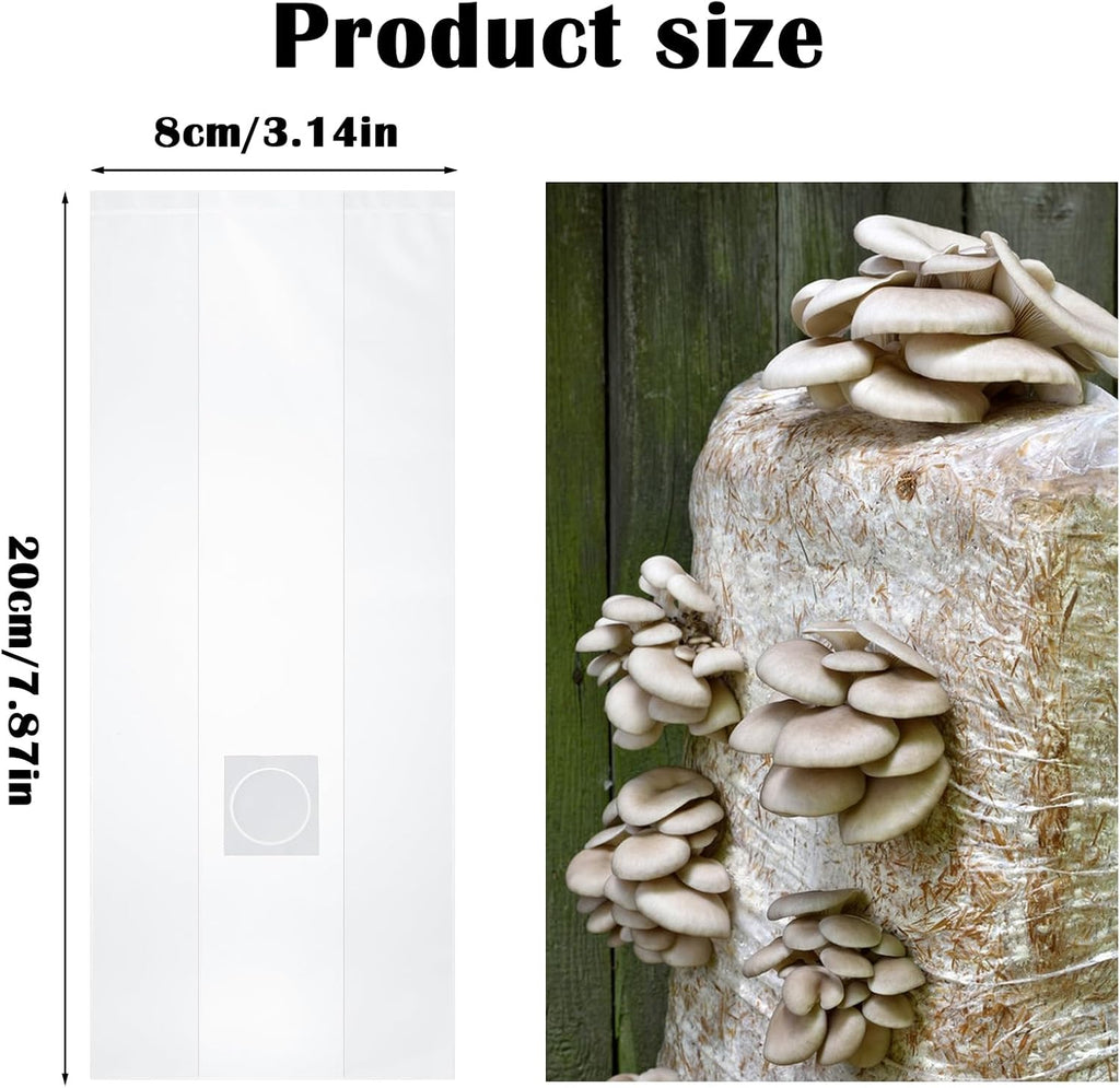 Lemecima 50-Pack Autoclavable Mushroom Growing Bag Bulk with Microporous Filter Patchs - Large 8"x5"x20" Extra 6 Mil