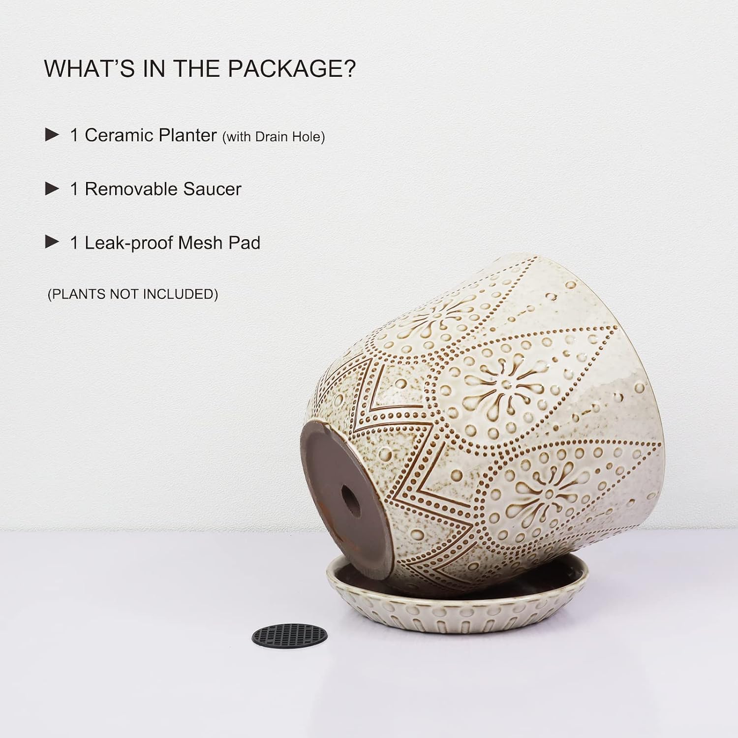 Gepege 8 Inch White Ceramic Plant Pot with Drainage & Saucer | Large ceramic plant pot with drainage hole, ceramic