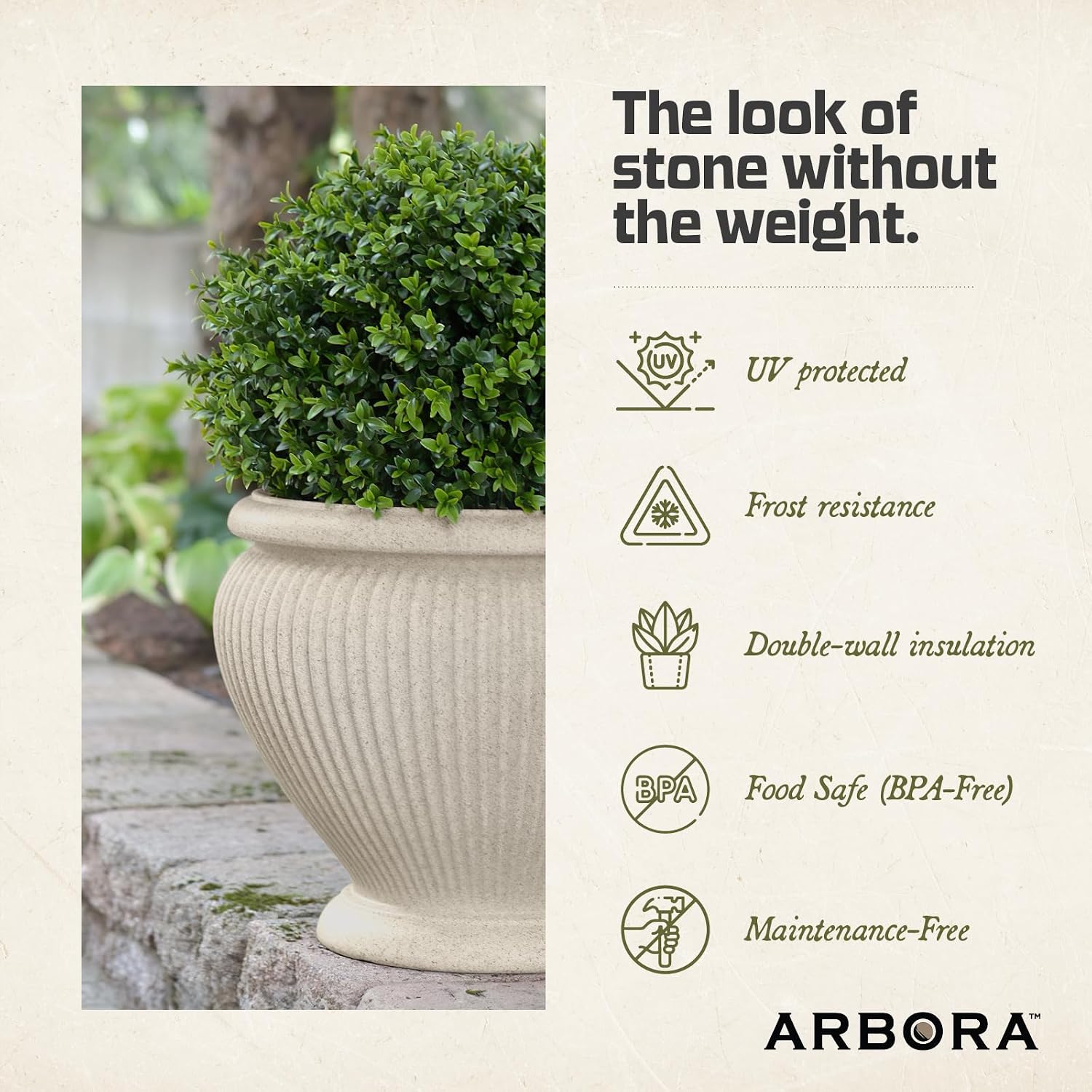 ARBORA 18" Cannes Urn Planter - Lightweight Polyresin Decorative Plant Pot | Lightweight with Stone-Like Look, UV +