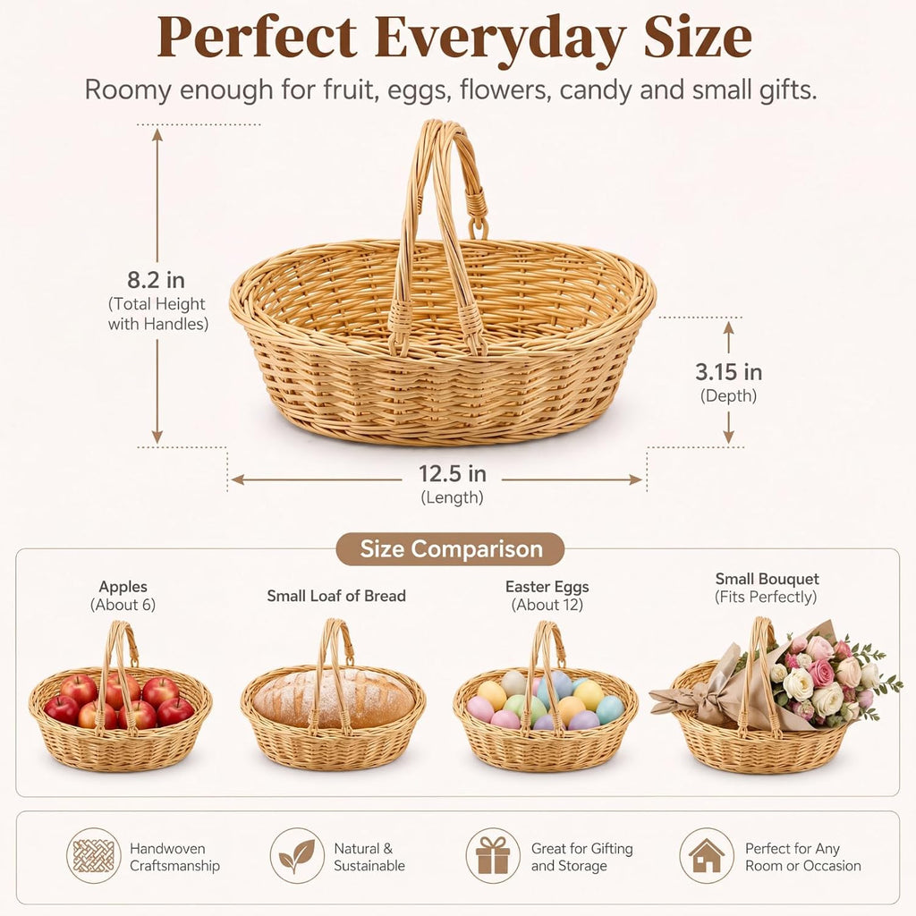 Sintuff 6 Pcs Small Wicker Picnic Basket with Handle, Oval Willow Woven | 12.6 x 8.27 x 3.15 Inch, Oval Willow Woven