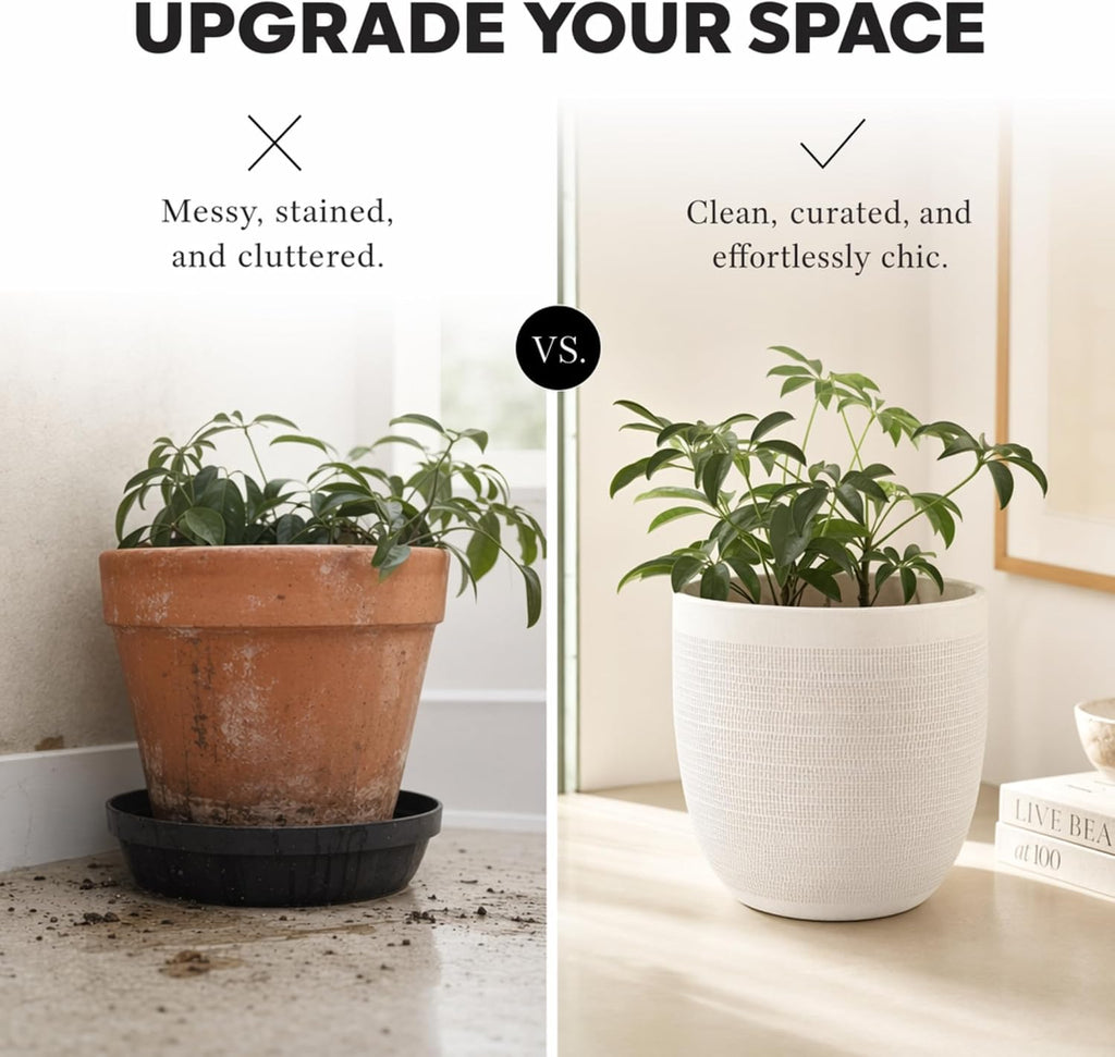 Creative Co-Op Large Matte White Embossed Stoneware Planter