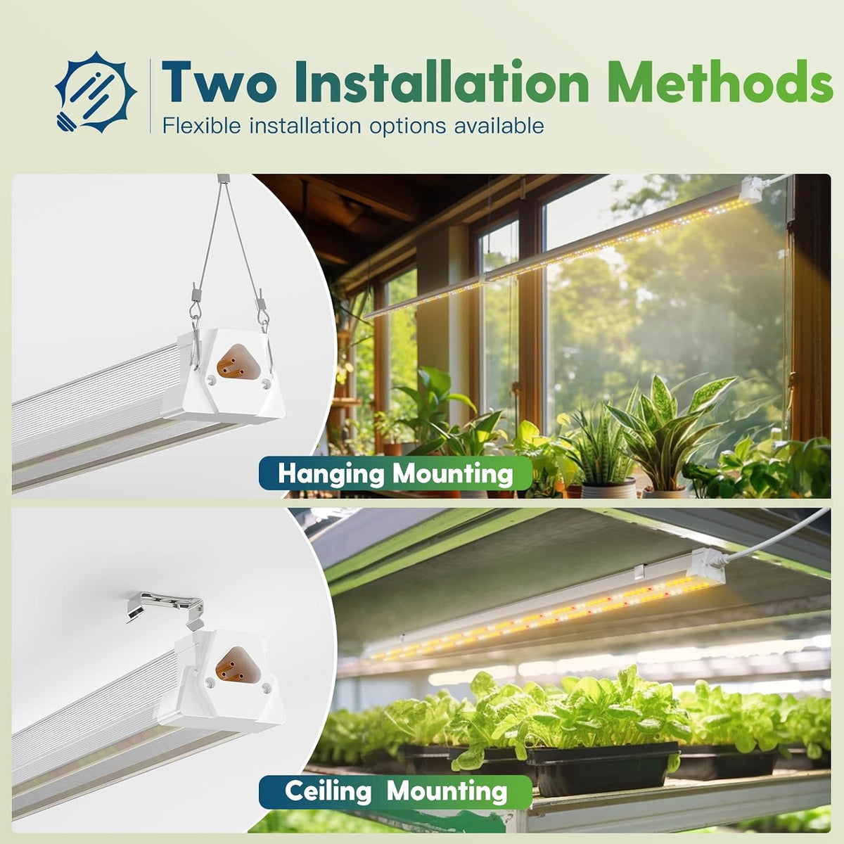 FREELICHT 2Pack 4FT Grow Light for Indoor Plants, 40W=250W, Full Spectrum | Linkable LED Grow Light, Sunlight Plant