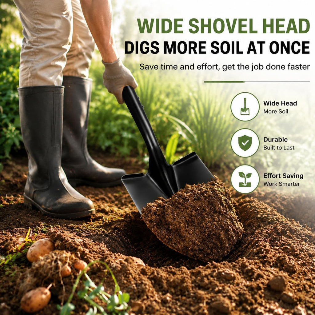 Shovel for Digging,Round Shovel, Garden Tool with D-Handle, 41 Inches in Overall Length, Wooden Handel Garden