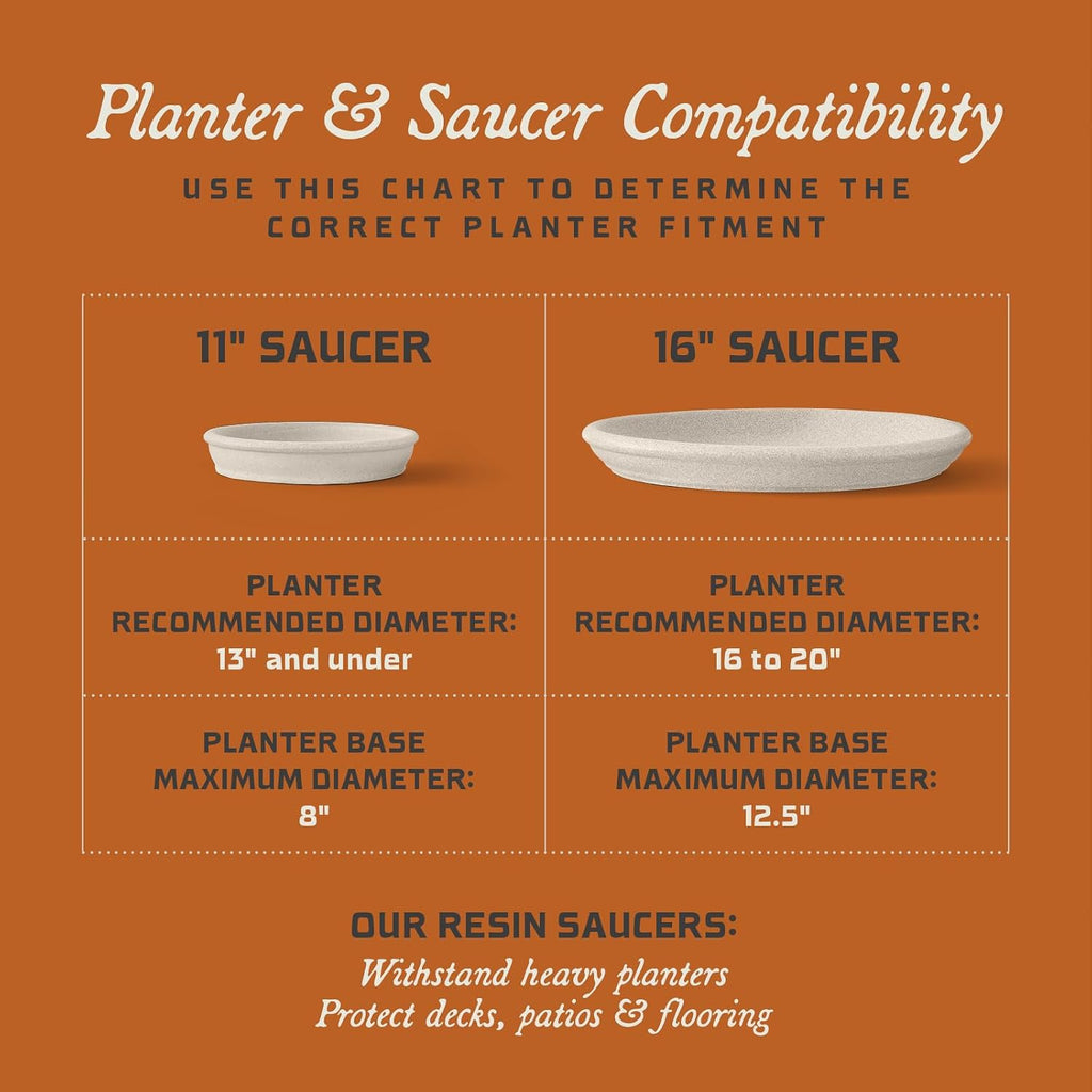 ARBORA 11" Plant Saucer for Planters with 8 Inch Base or Less | Durable, Heavy Duty Plant Saucer with Stone-Like
