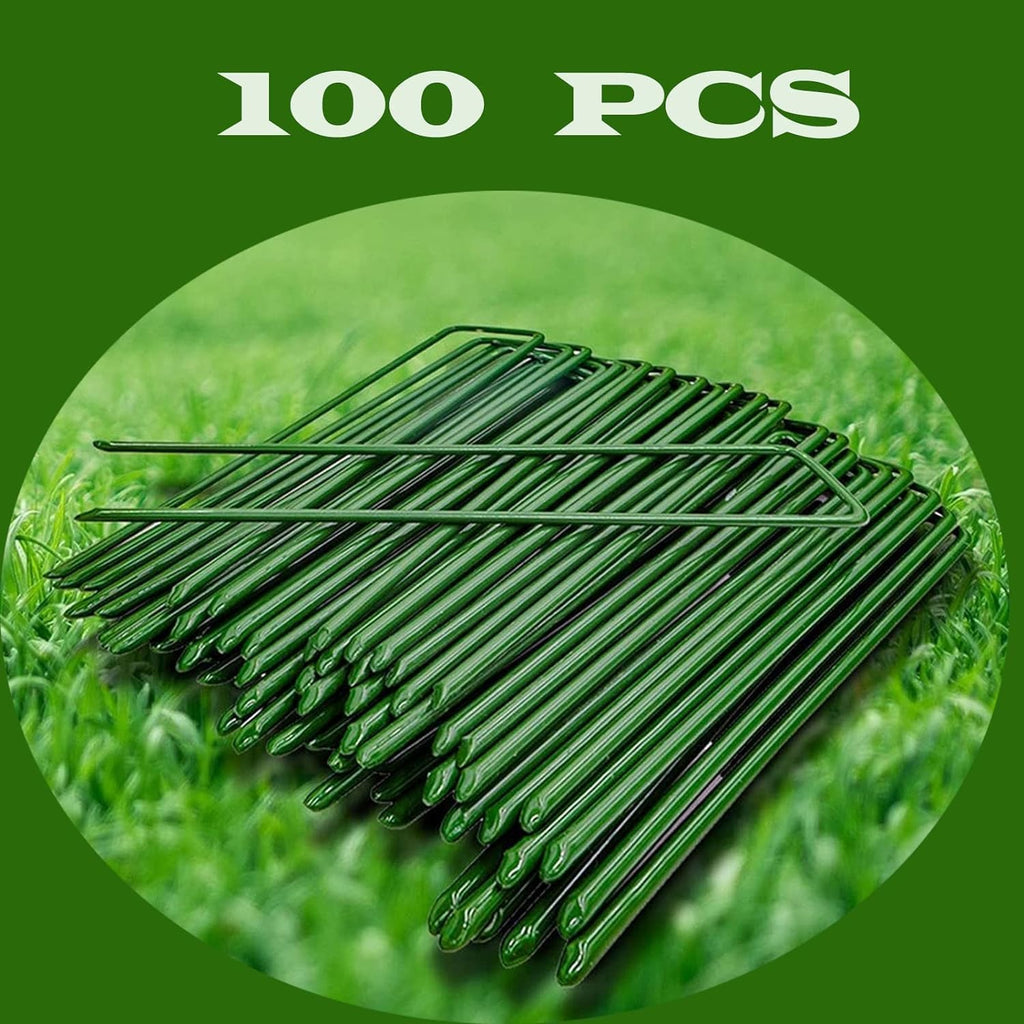 Artificial Turf Staples 6 Inch Heavy Duty 11 Gauge Green Coated Landscape Pins 100 Pack Galvanized Rust Resistant
