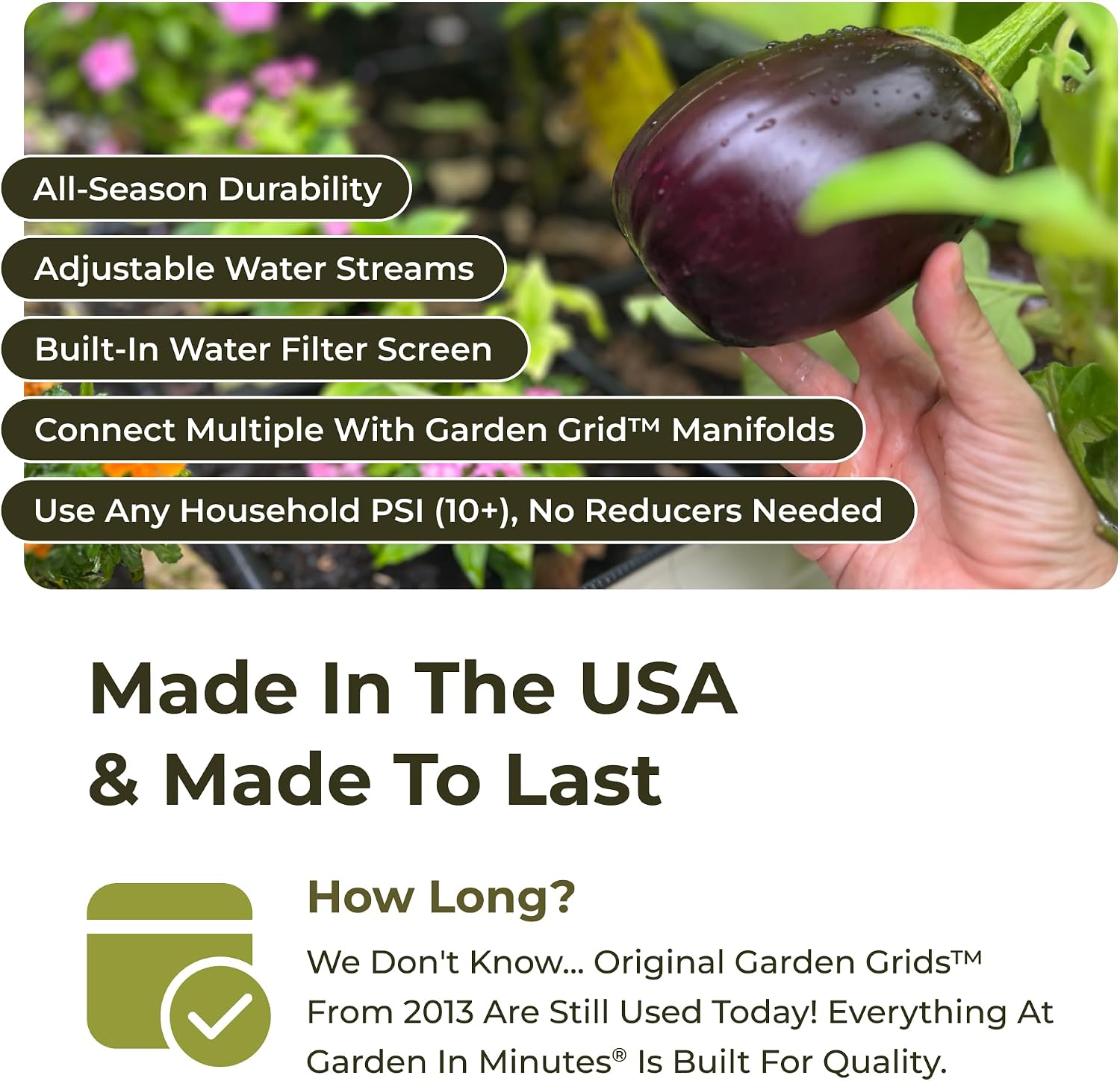 Garden Grid 2x8 | Irrigation System for Garden Bed Watering | Pre-Assembled | 1-Min Setup Raised Bed Irrigation System;
