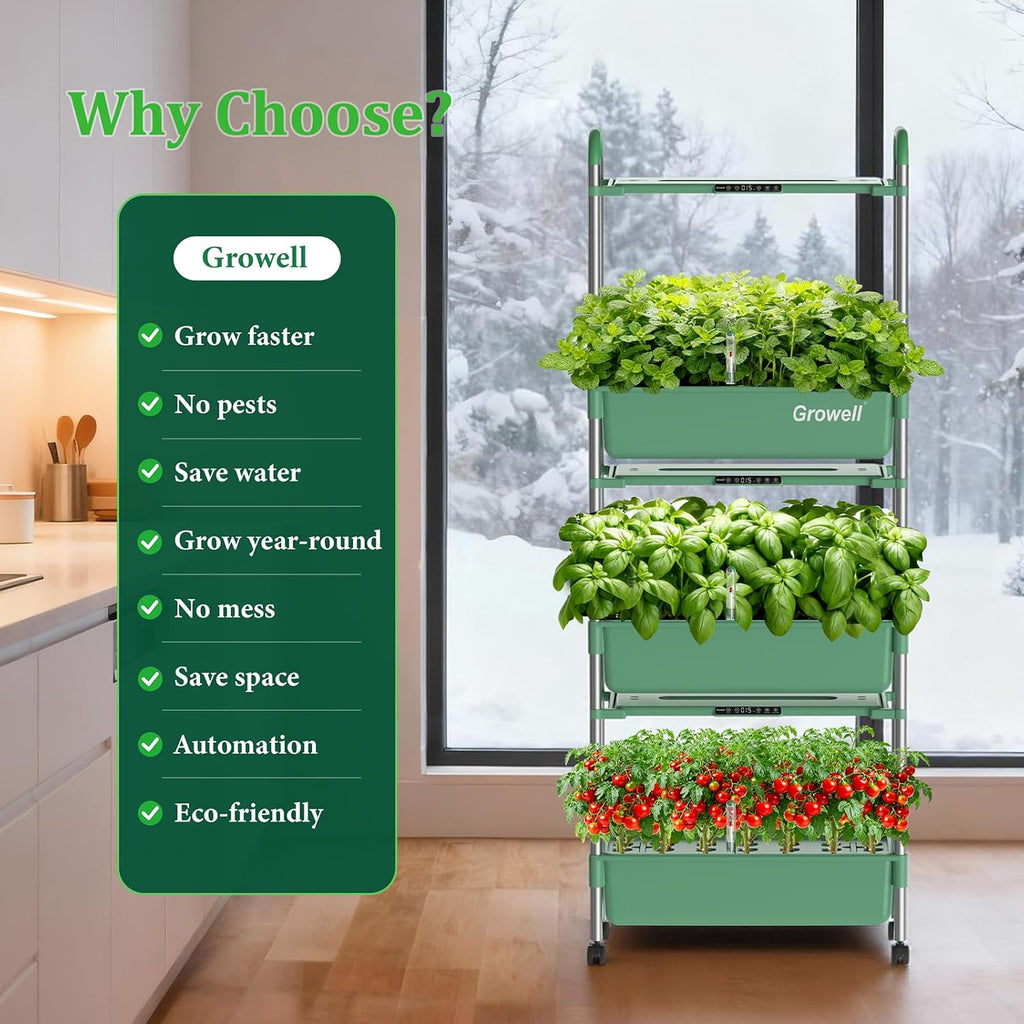 Growell Hydroponics Growing System Kit, 81 Pods Vertical Indoor Herb Garden with Smart LED Grow Light, Auto Circulating