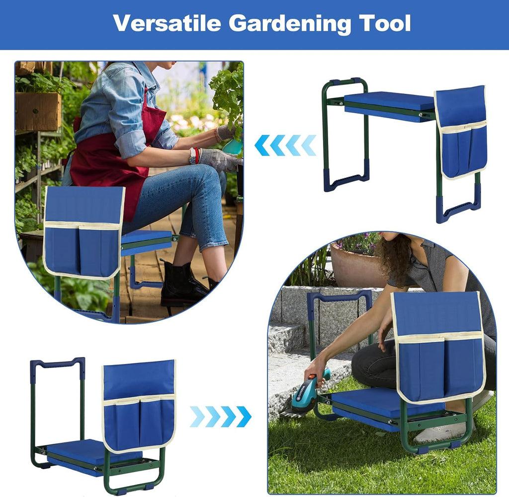 Garden Kneeler Seat with thicker and Wider Soft Kneeling Pad ,foldable Heavy Duty Garden Stool with 2 large Tool
