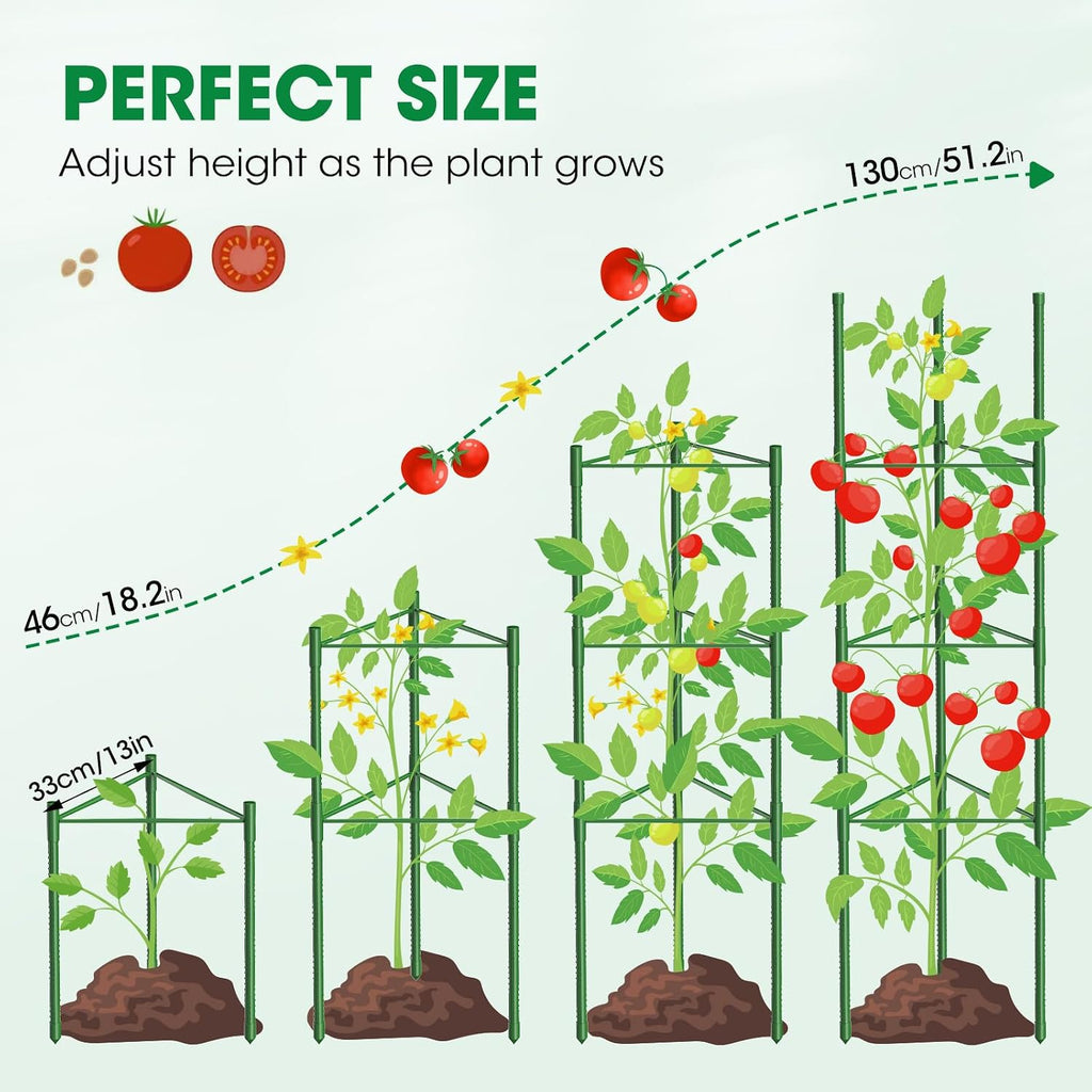 6 Pack Tomato Cages, 51.2in Tomato Plant Support Stakes Heavy-Duty, Garden Tomato Cages & Trellis for Climbing