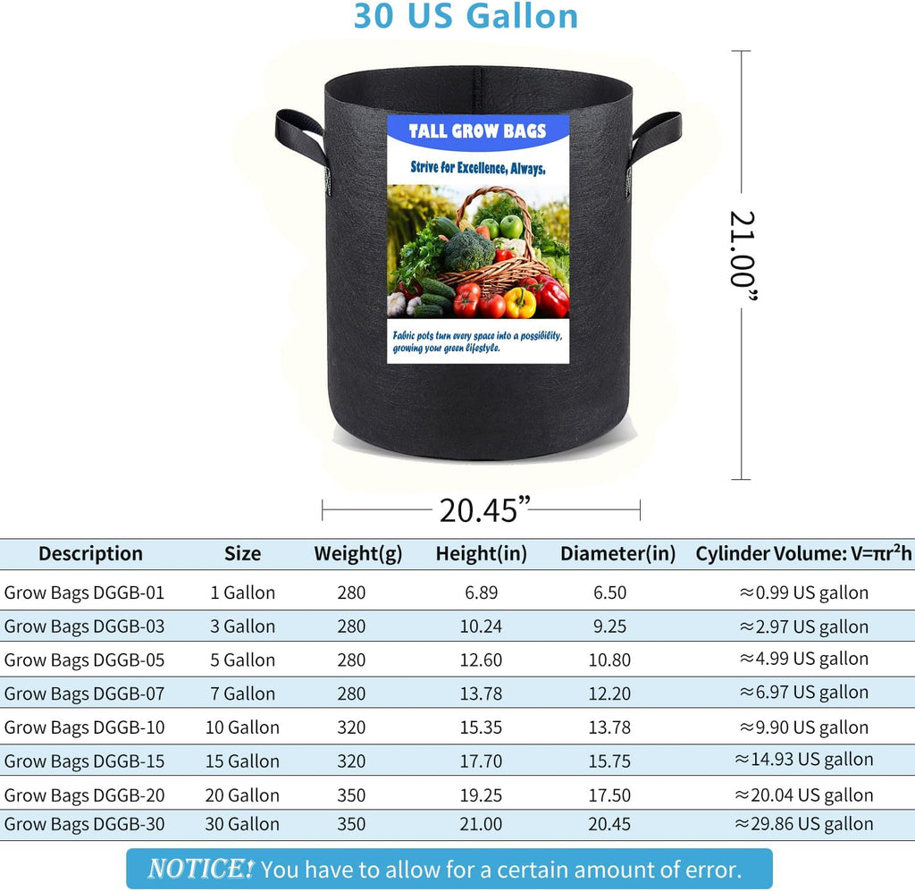 Taller Grow Bags, 30 Gallon 2 Pack | Heavy Duty Nonwoven, Aeration Fabric, Deep Grow Pots, With Handles, For Vegetables