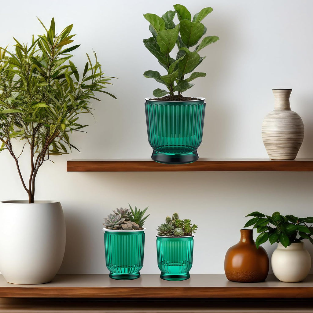 Set of 6 Self Watering Plant Pot 3 Sizes Plastic Double Layer Self Watering Flower Pot with Multi Mesh Drainage Holes