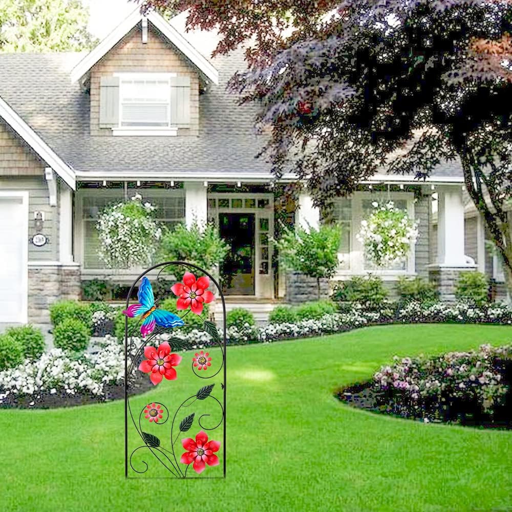 33 Inch Decorative Garden Stakes, Outdoor Garden Decor Metal Flower Butterflies Spring Gardening Decor Art Yard Signs