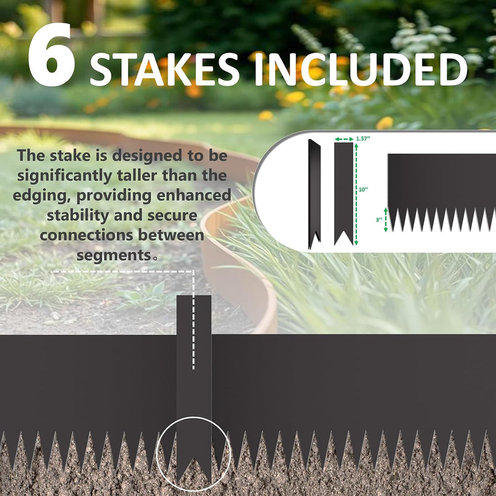 20ft. 6-Pack Galvanized Metal Edging for Landscaping - 40" L x 8" H Metal Landscape Edging with 6 Stakes, Hammer-in