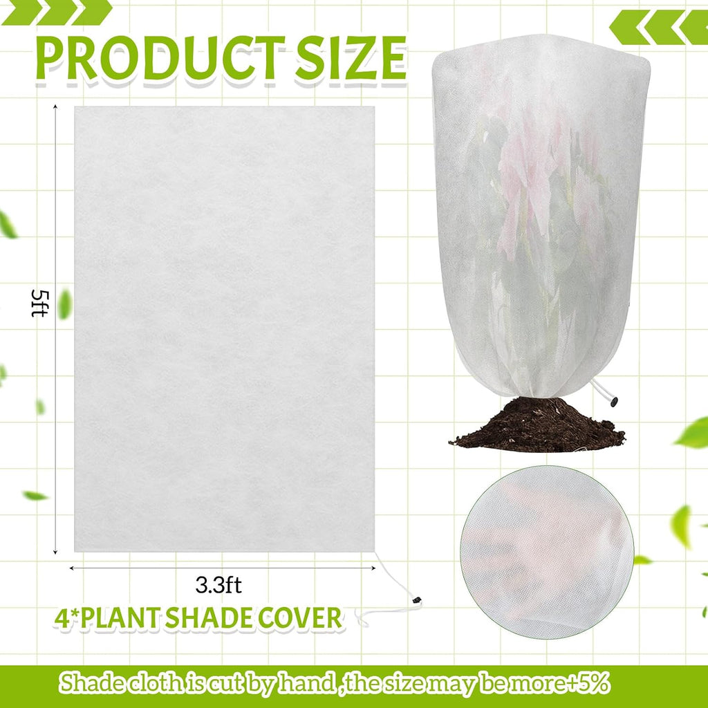 4 Pcs 5 x 3.3 ft Garden Plant Shade Cover with Drawstring, Non-Woven Sun Protection Cloth for Tomatoes, Peppers