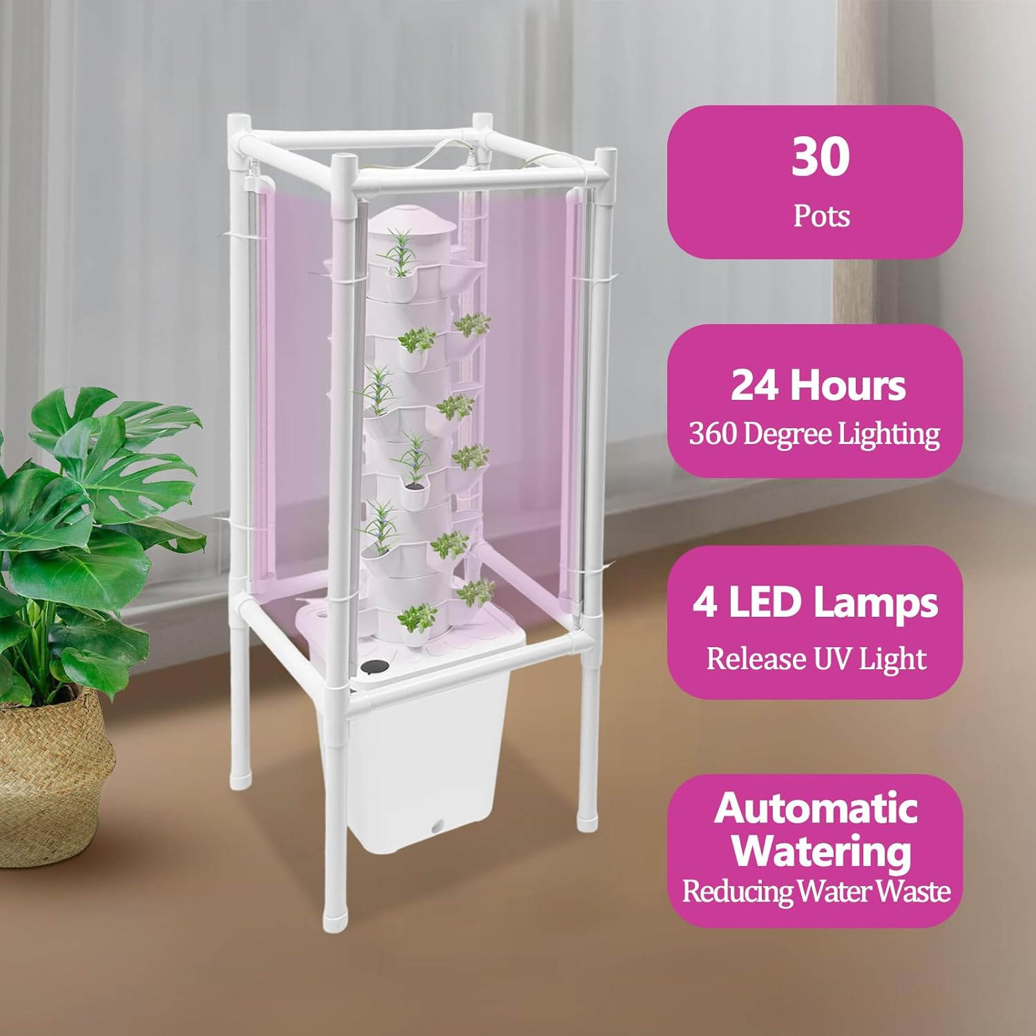 Hydroponic Growing System, Planter Germination Tower with Pump, 30 Pods Indoor Gardening Vertical Garden Planter Indoor