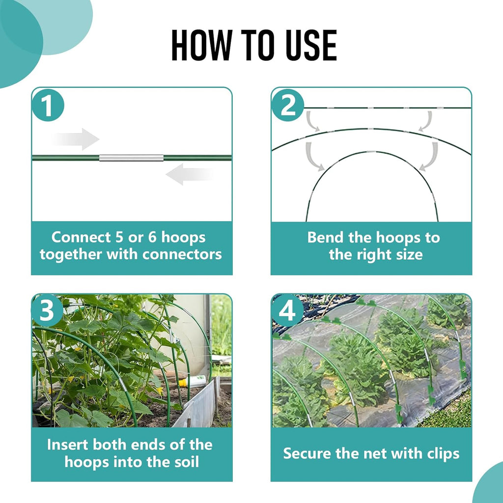 Garden Hoops for Raised Beds 60 Pcs, 10 Sets of 8FT Long Greenhouse Hoops Grow Tunnel Rust-Free Fiberglass Support