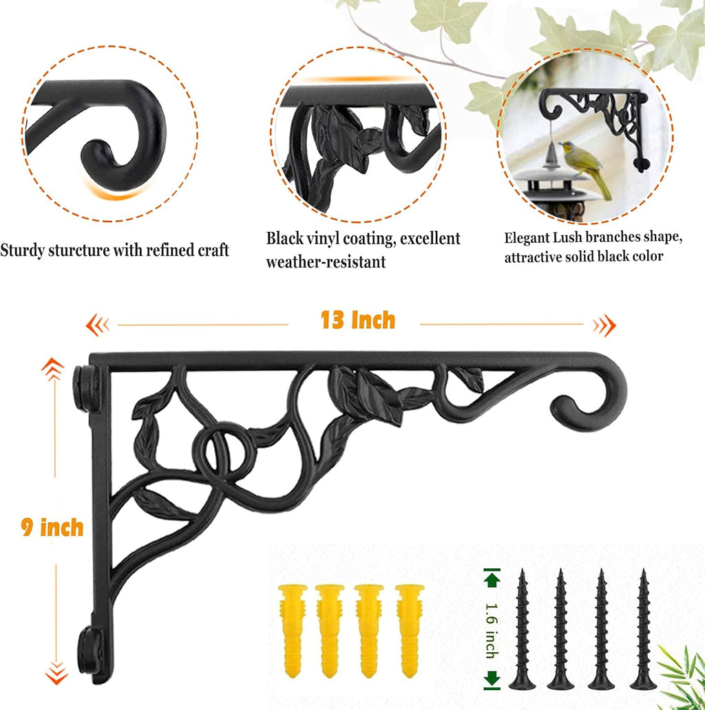 Heavy Duty Plant Hanger Bracket Set of 2, 13 inch RustProof Wall Mount Hook | 120LB Capacity, Bracket for Heavy