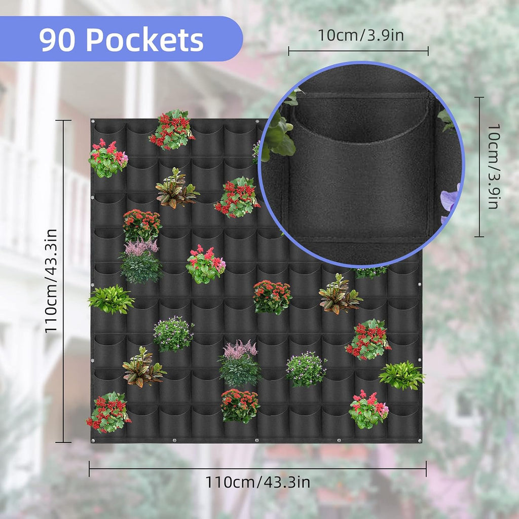 90 Pockets Hanging Planter Bags, Hanging Vertical Wall Mounted Plant Planting Grow Bags, Herb Garden Planter Outdoor