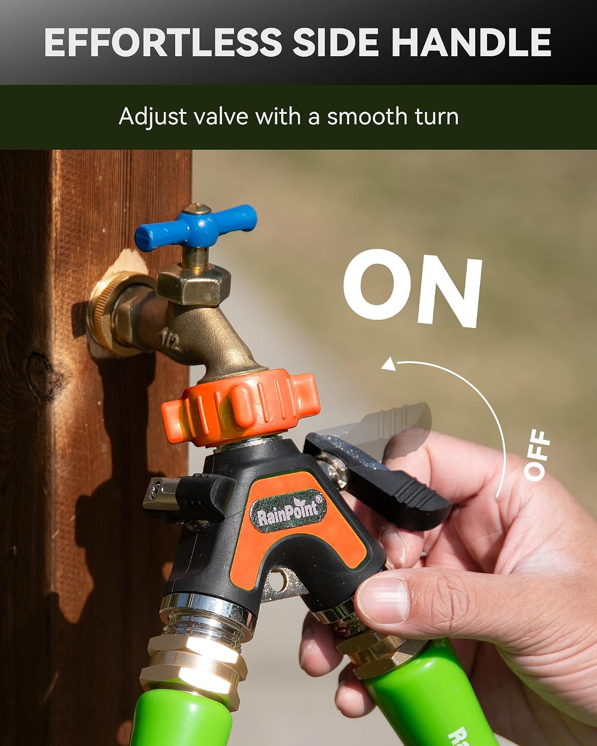 RAINPOINT Garden Hose Splitter 2 Way, All Metal Heavy Duty Water Hose Y Splitter With 2.05" Extra Long Side Handle &