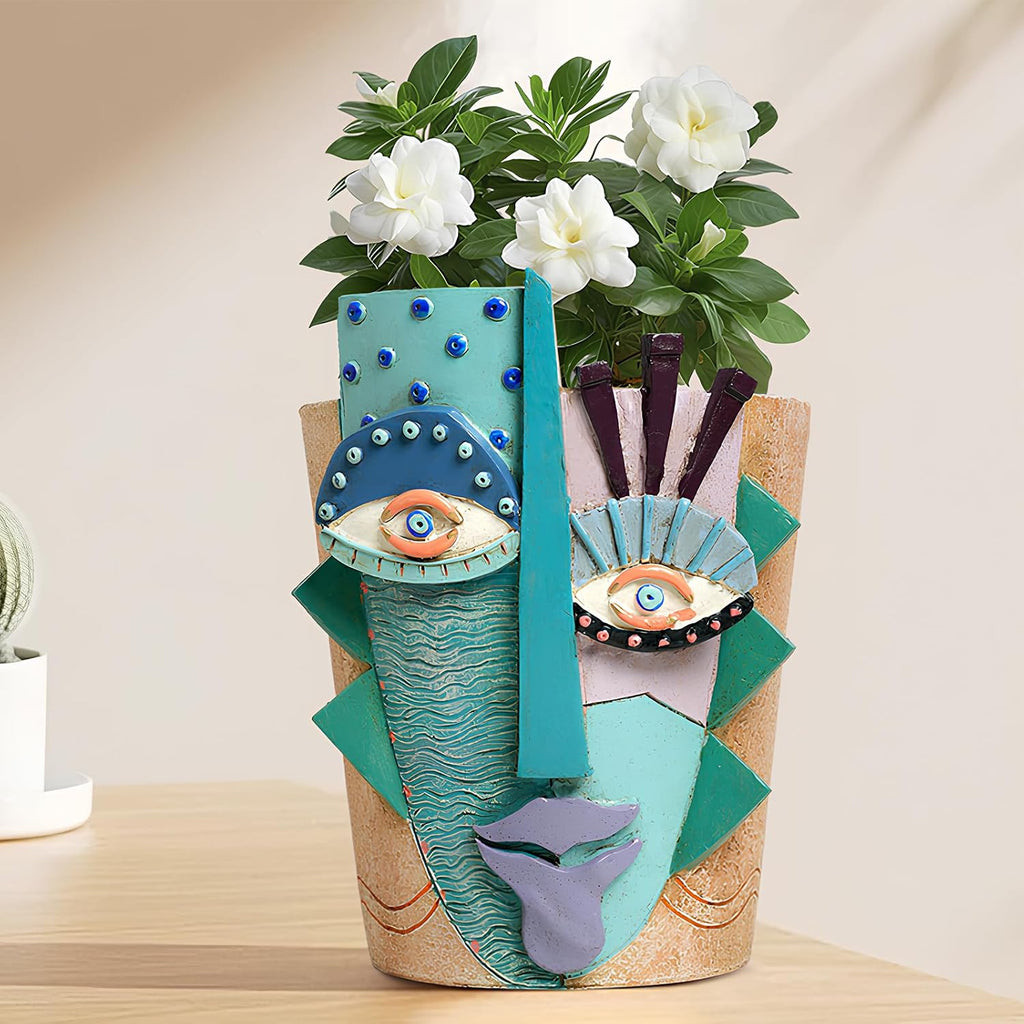 Mrlikale Abstract Face Planter Pots, Unique Head Planter with Drainage Hole | 6.4 Inch Hand-Painted Mask Flower Pot for