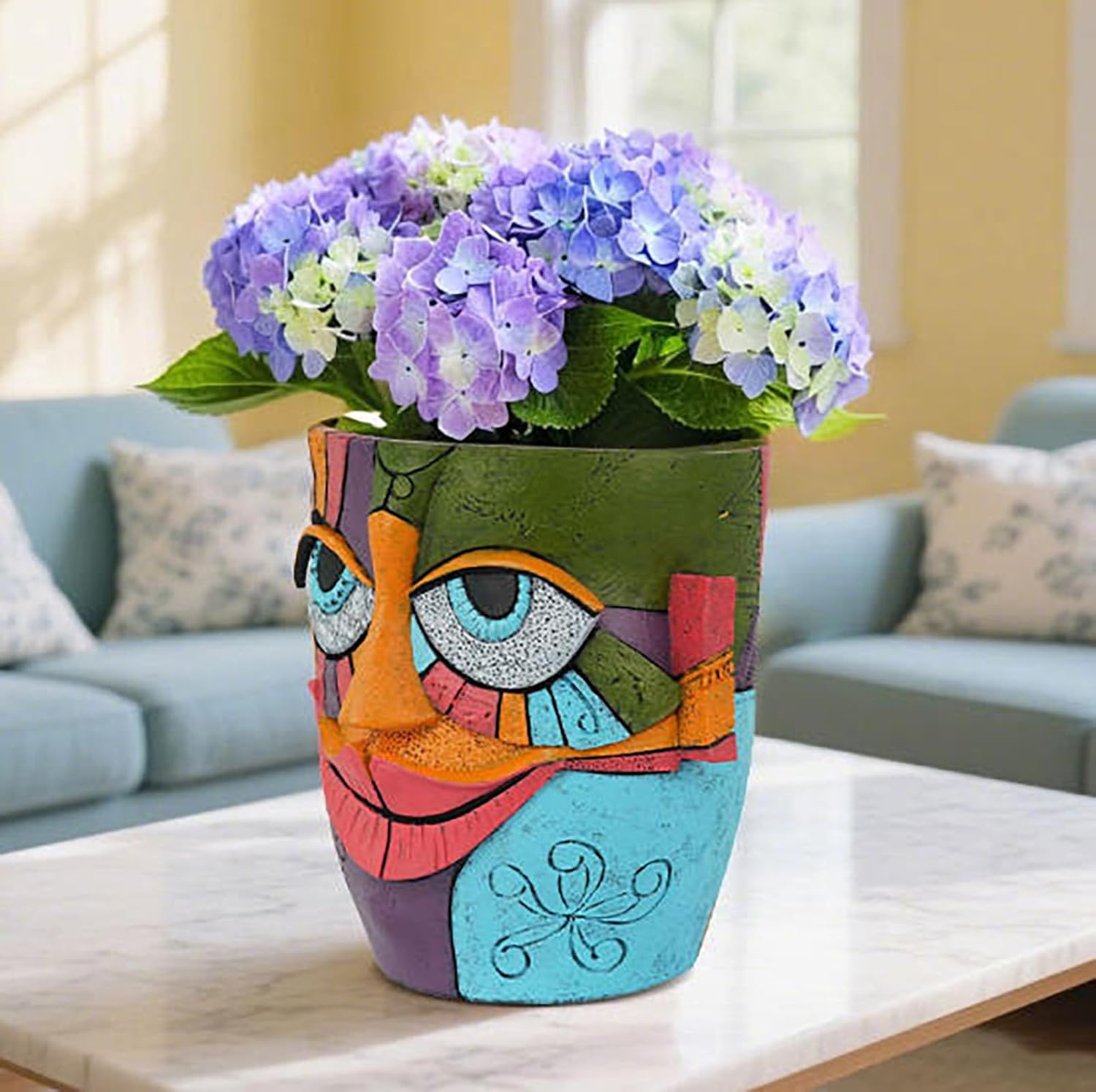Colorful Abstract Resin Face Flower Pots, Picasso Brutalist Style Head Face Planters, Artistic Unique Pots for Plants