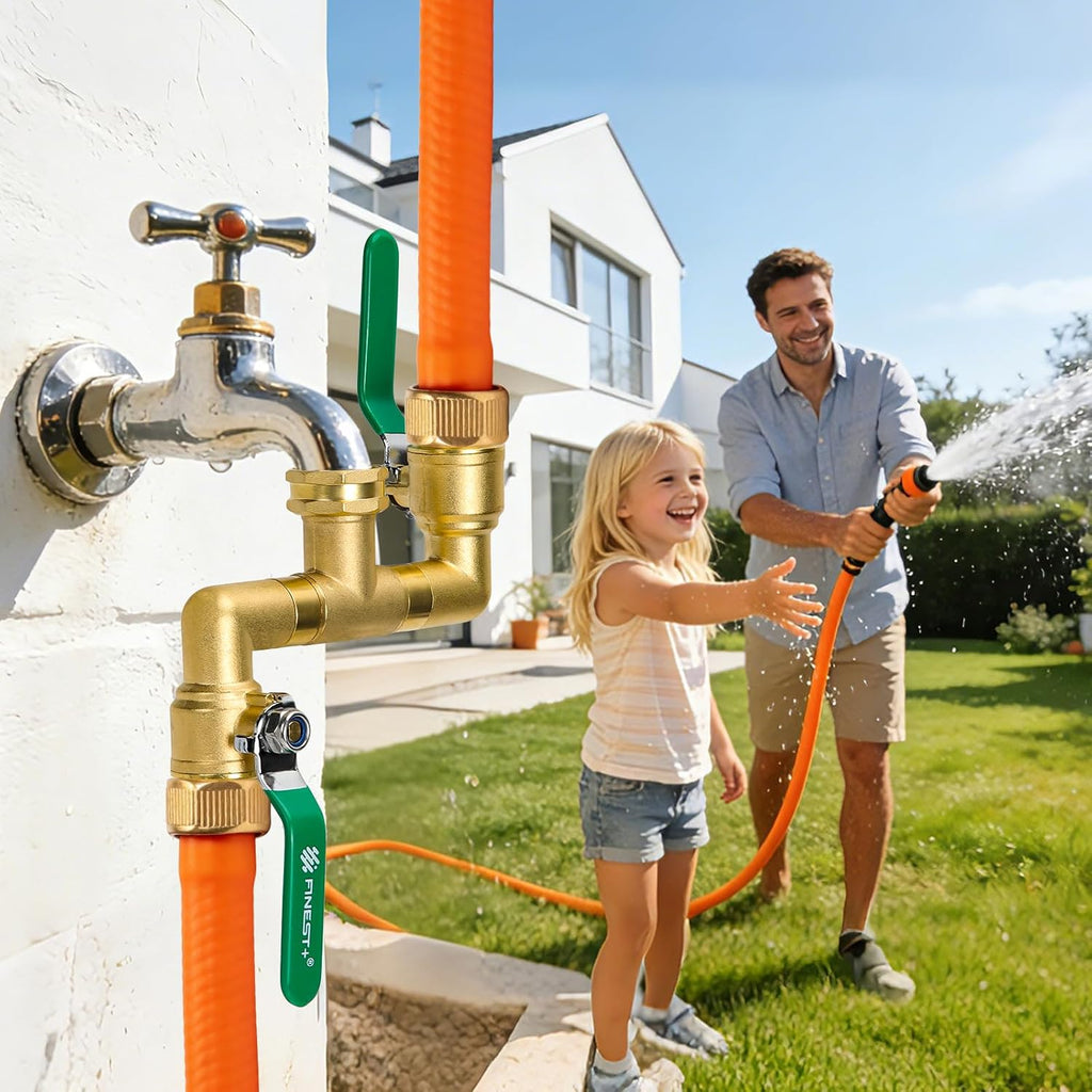 2 Way Brass Garden Hose Splitter Heavy Duty, 360° Rotatable Y Valve, Full Flow Large Ball Valve, 304 Stainless Steel