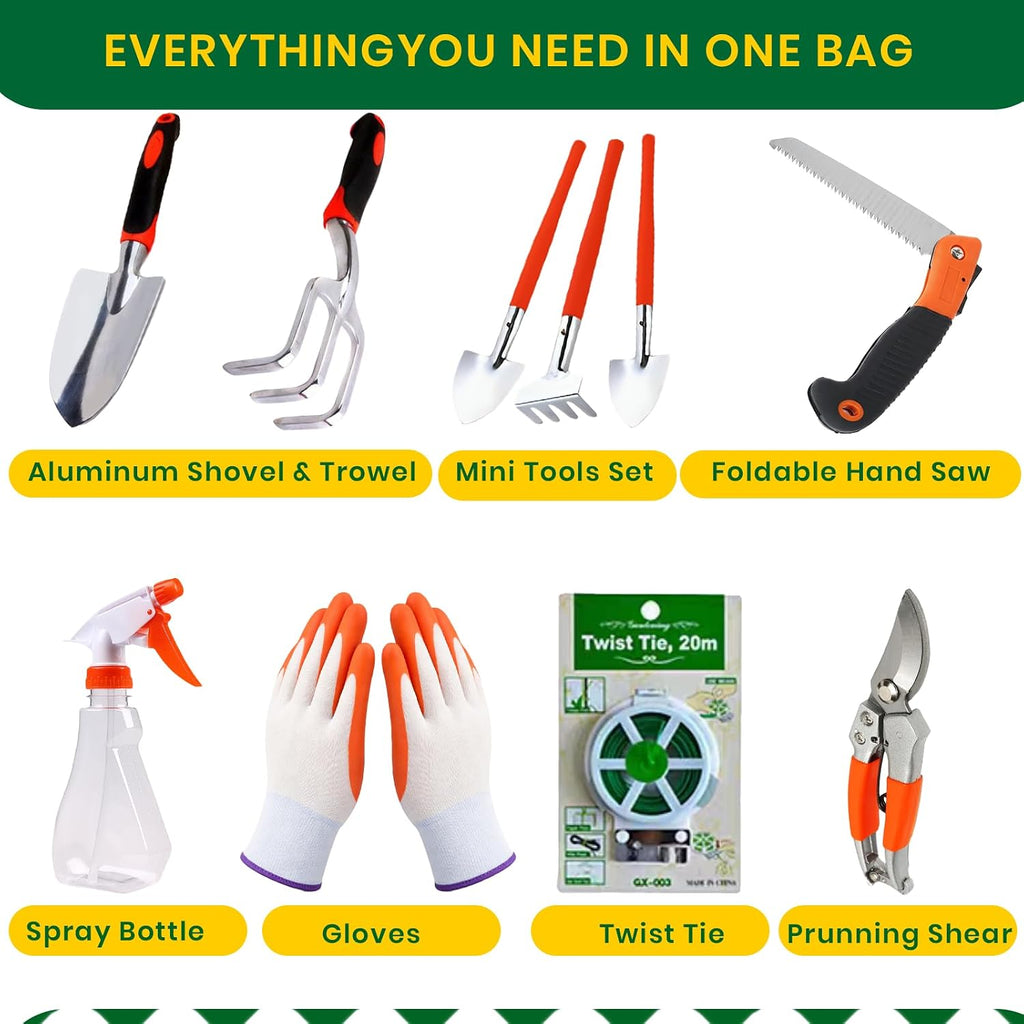 Complete Garden Tools Set, 11 Pcs Heavy Duty Gardening Tools with Organizer Tote Bag, Aluminum & Carbon Steel Garden