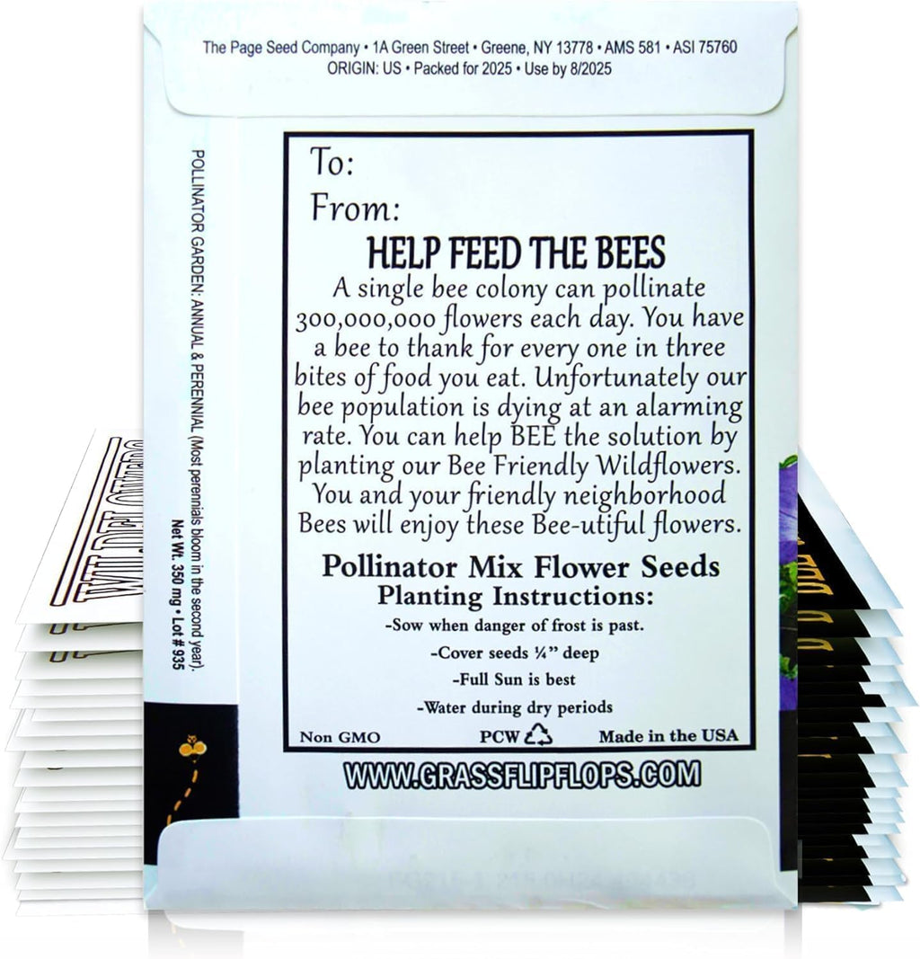 25 Wildflower Seed Packets - Flower Seeds for Guest - Save The Bees Pollinator Mix - Bulk Gifts Wild Flower Throw and