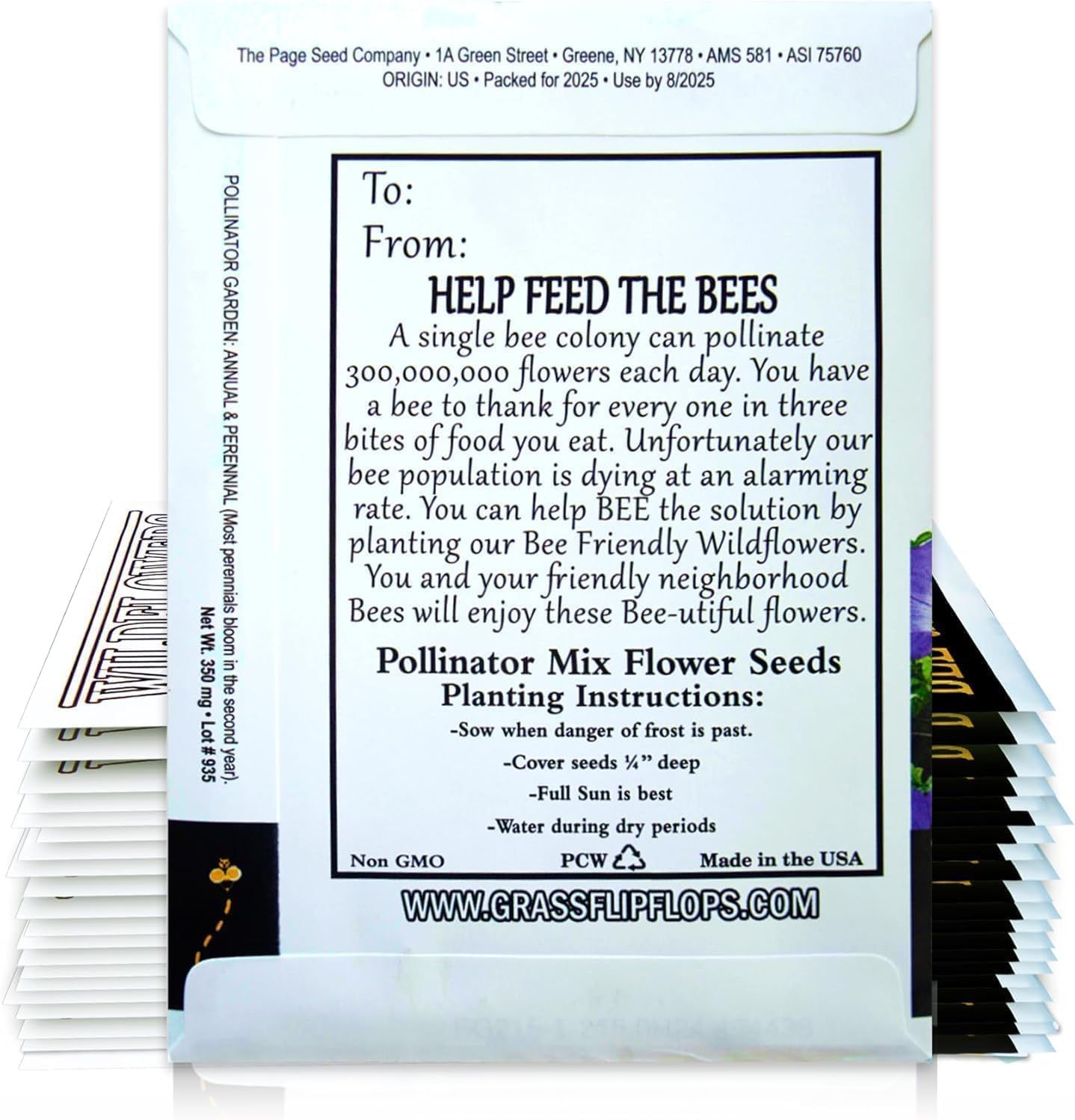 25 Wildflower Seed Packets - Flower Seeds for Guest - Save The Bees Pollinator Mix - Bulk Gifts Wild Flower Throw and