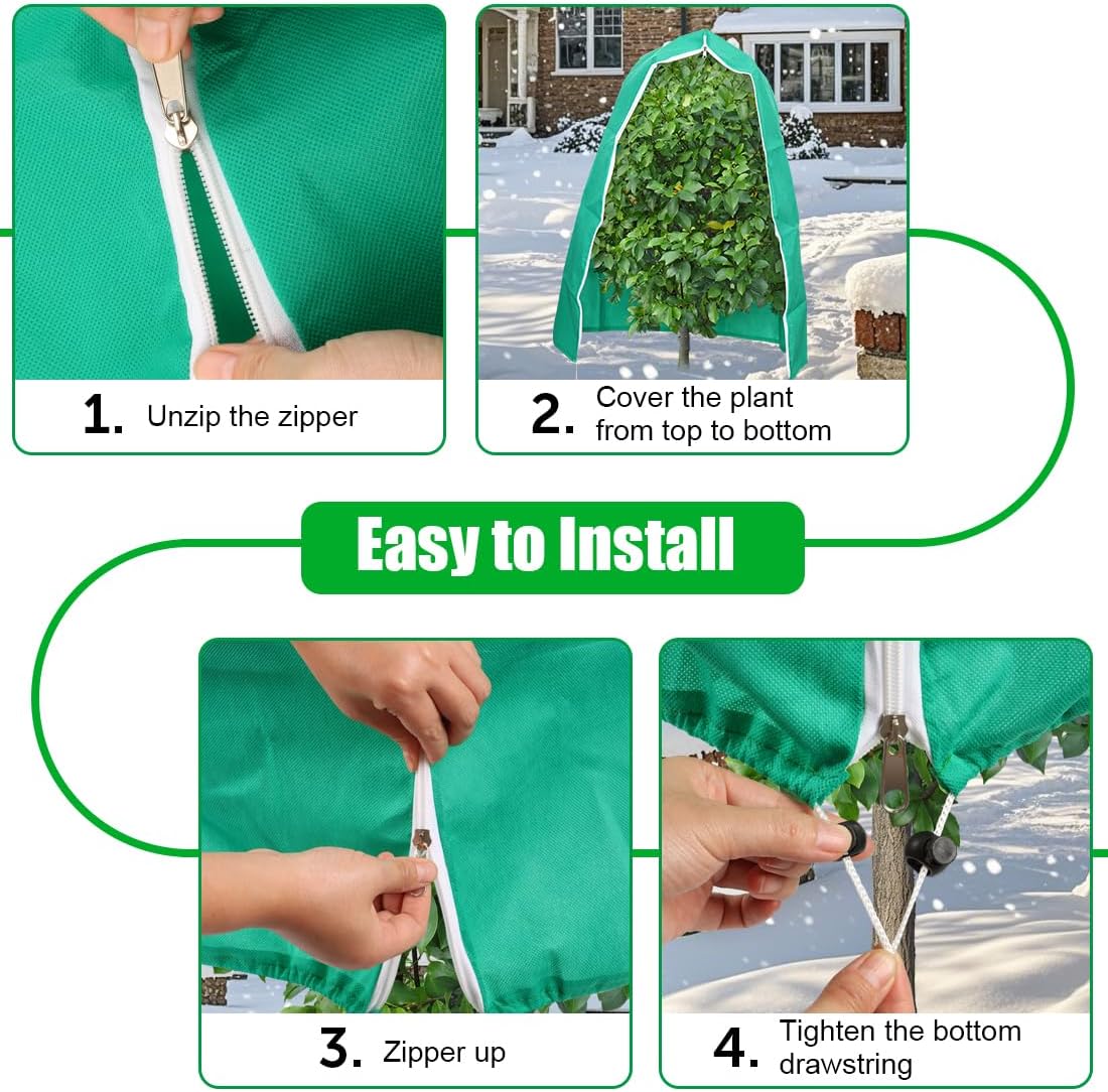 4-Pack Plant Covers Freeze Protection, Frost Covers with Zipper Drawstring, Plant Protectors from Animals, Outdoor