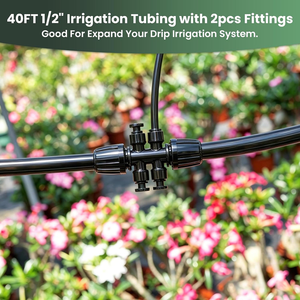 40FT 1/2 Inch Drip Irrigation Tubing Extension Hose, Main Line Watering Tube for Expanding Garden Irrigation Systems
